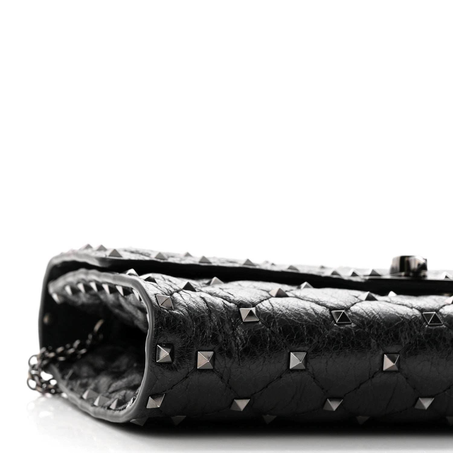 Valentino Garavani Craquele Nappa Rockstud Spike Wallet on Chain Black 8 of 10