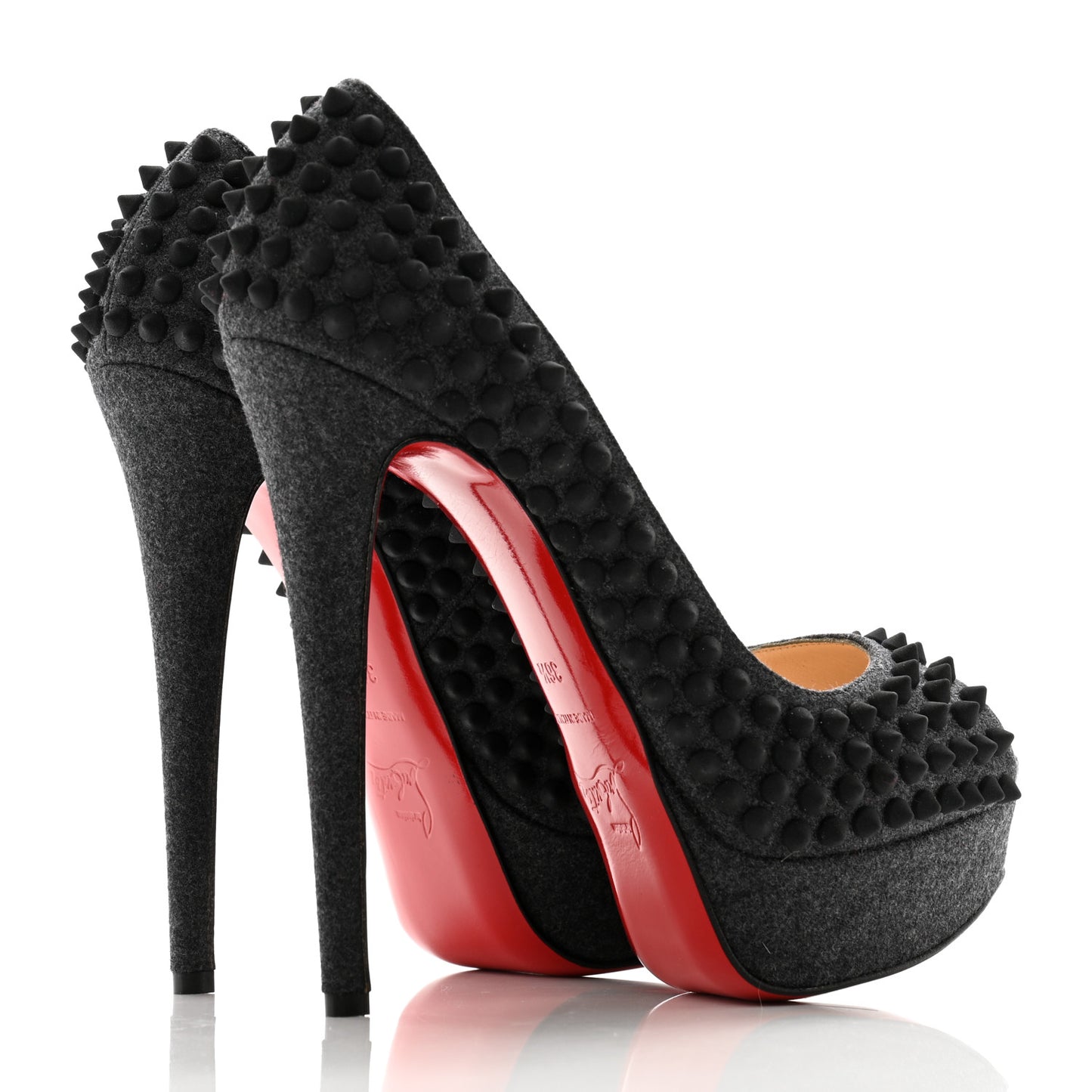 Floque Flannel Lady Peep Spikes VIP 150 Pumps 36.5 Grey Black