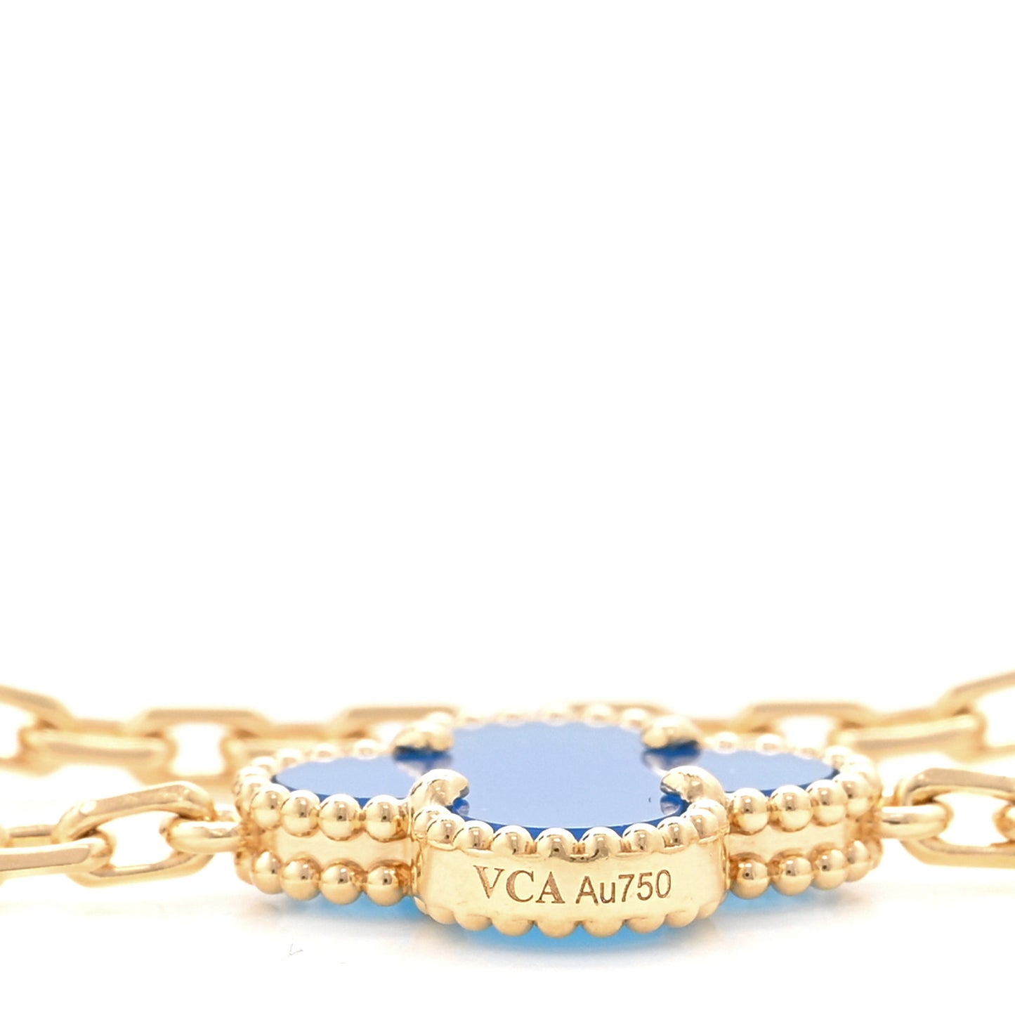 18K Yellow Gold Blue Agate 20 Motifs Vintage Alhambra Necklace