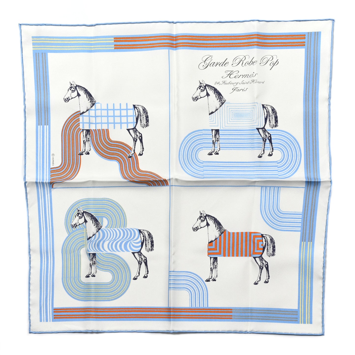 Silk Garde-Robe Pop Detail Scarf 45 White Bleu Ciel