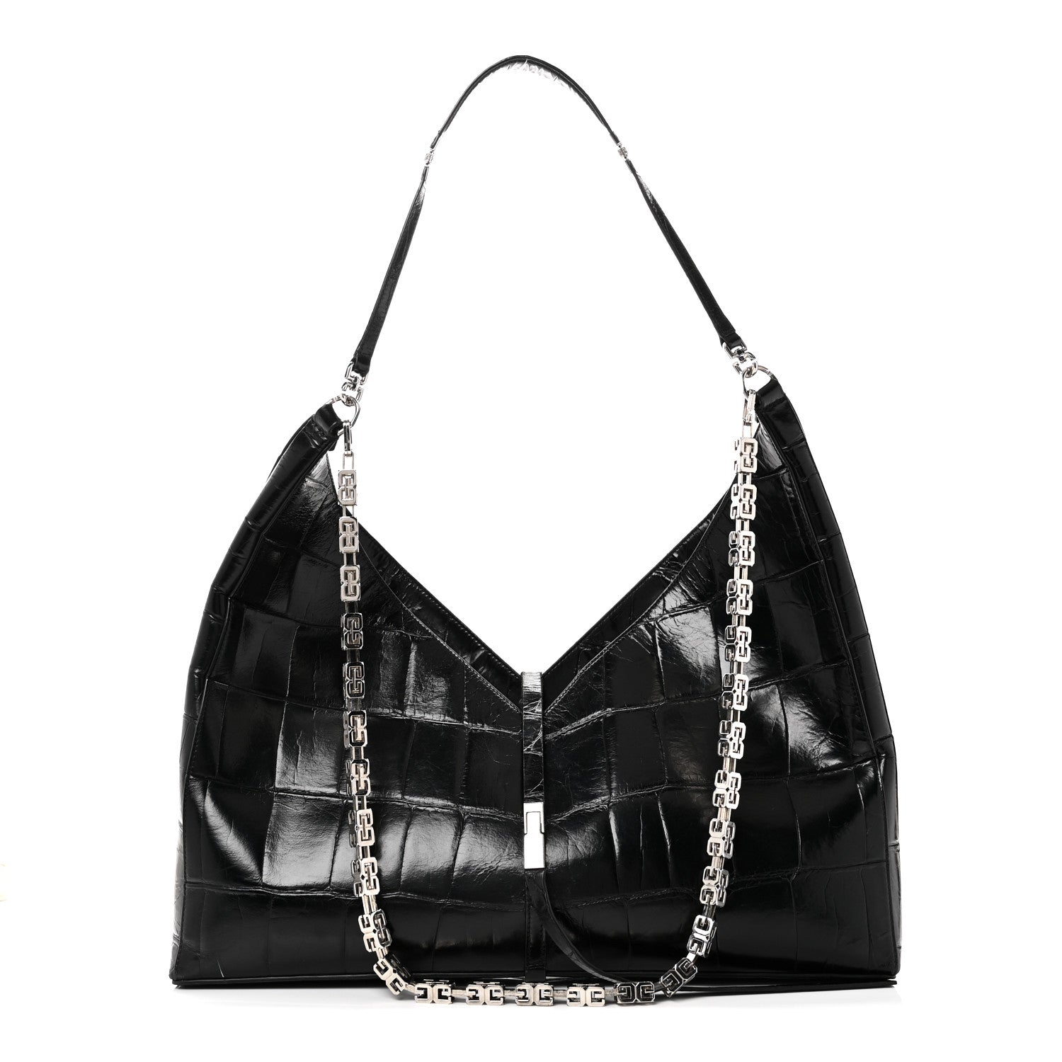 Givenchy Calfskin Crocodile Embossed Large Cut Out Shoulder Bag