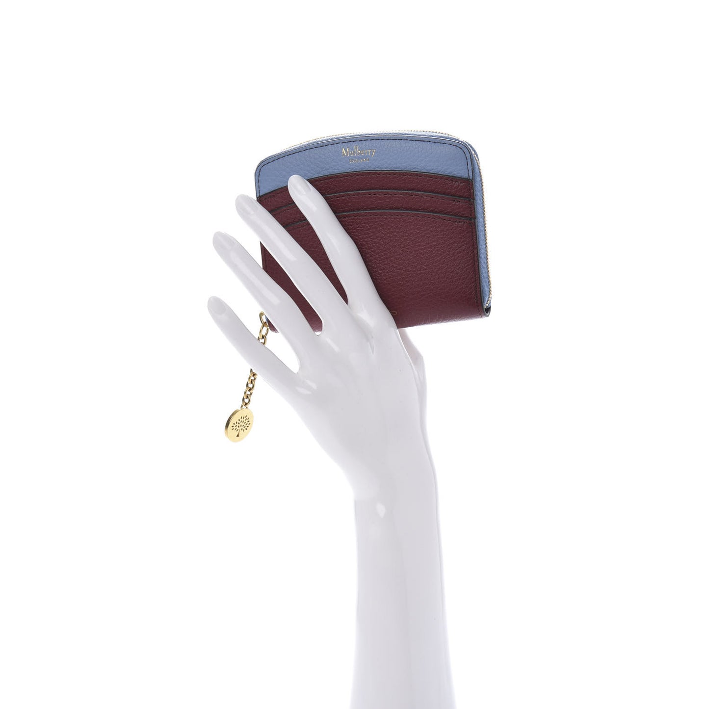Small Classic Grain Calfskin Small Curved Zip Around Wallet Crimson