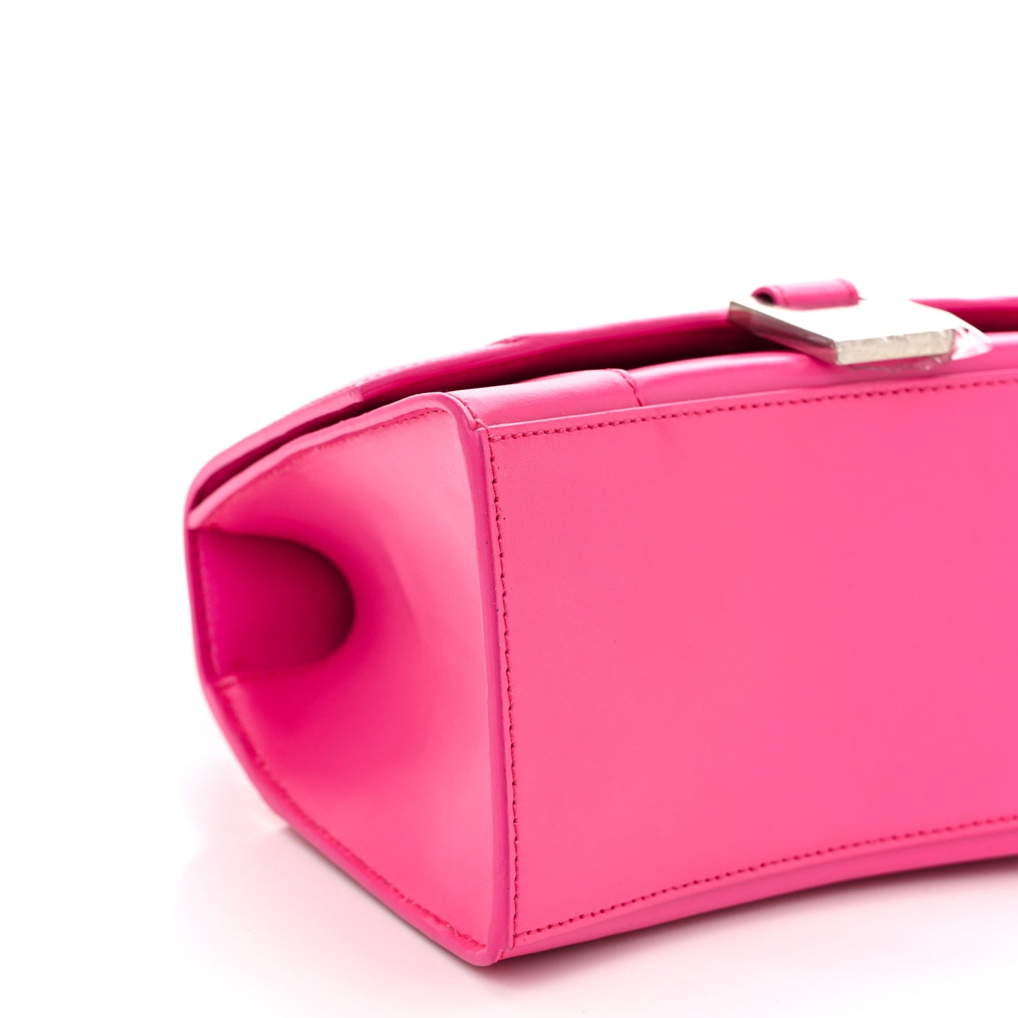 Shiny Box Calfskin Small Hourglass Top Handle Bag Acid Fuchsia