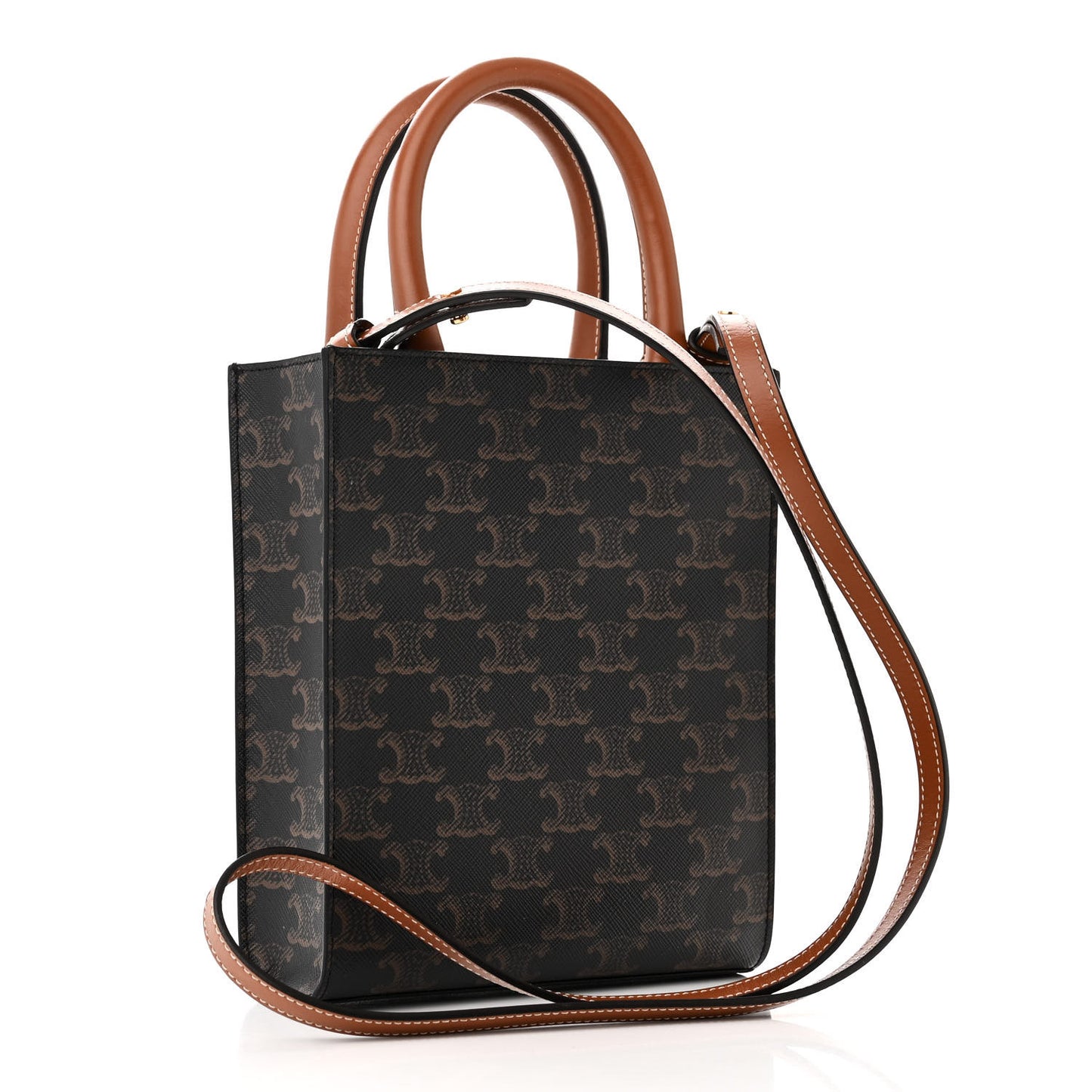 Triomphe Canvas Calfskin Mini Vertical Cabas Tan