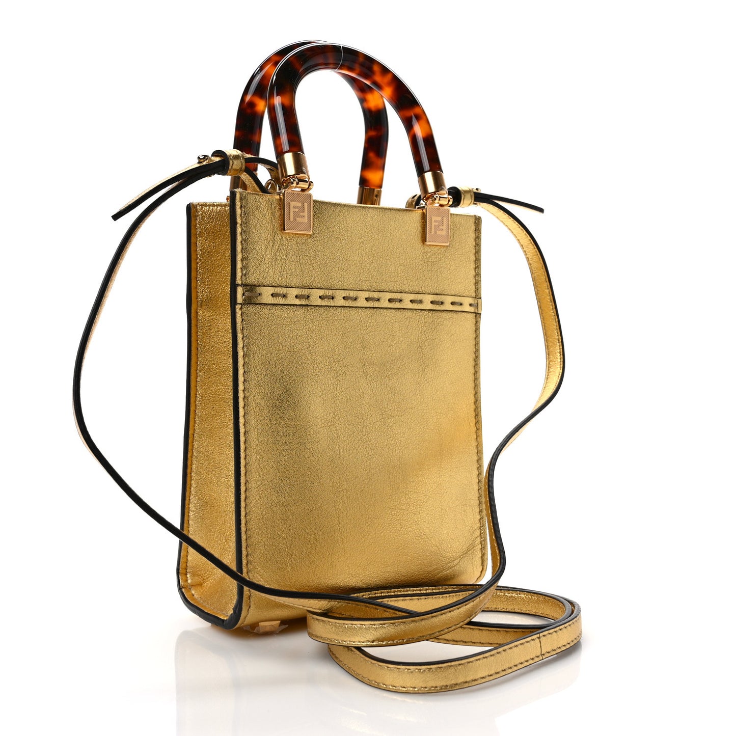 Vitello Catalan Mirror Plexiglass Mini Fendi Sunshine Shopper Tote Gold