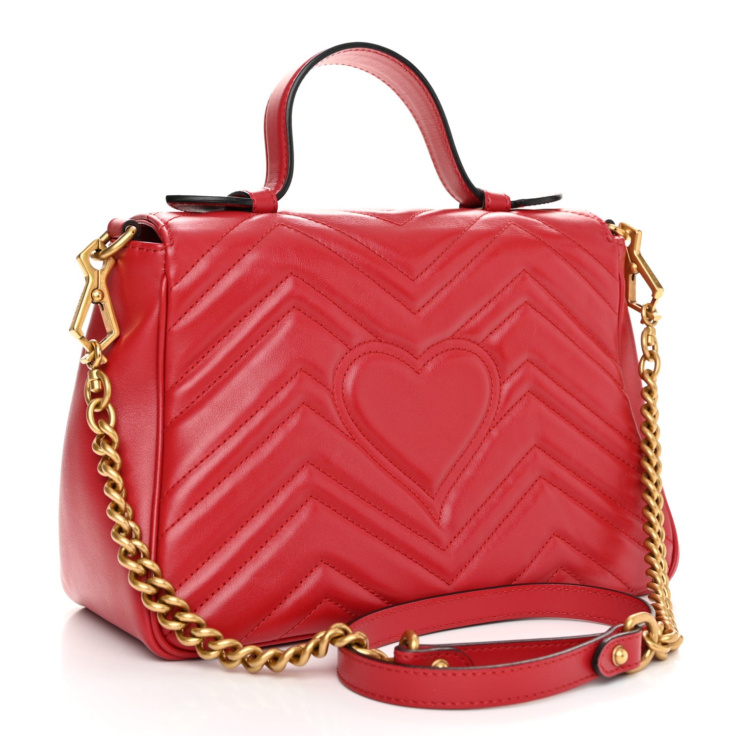 Gucci Calfskin Matelasse Small GG Marmont Top Handle Shoulder Bag Hibiscus Red 3 of 11