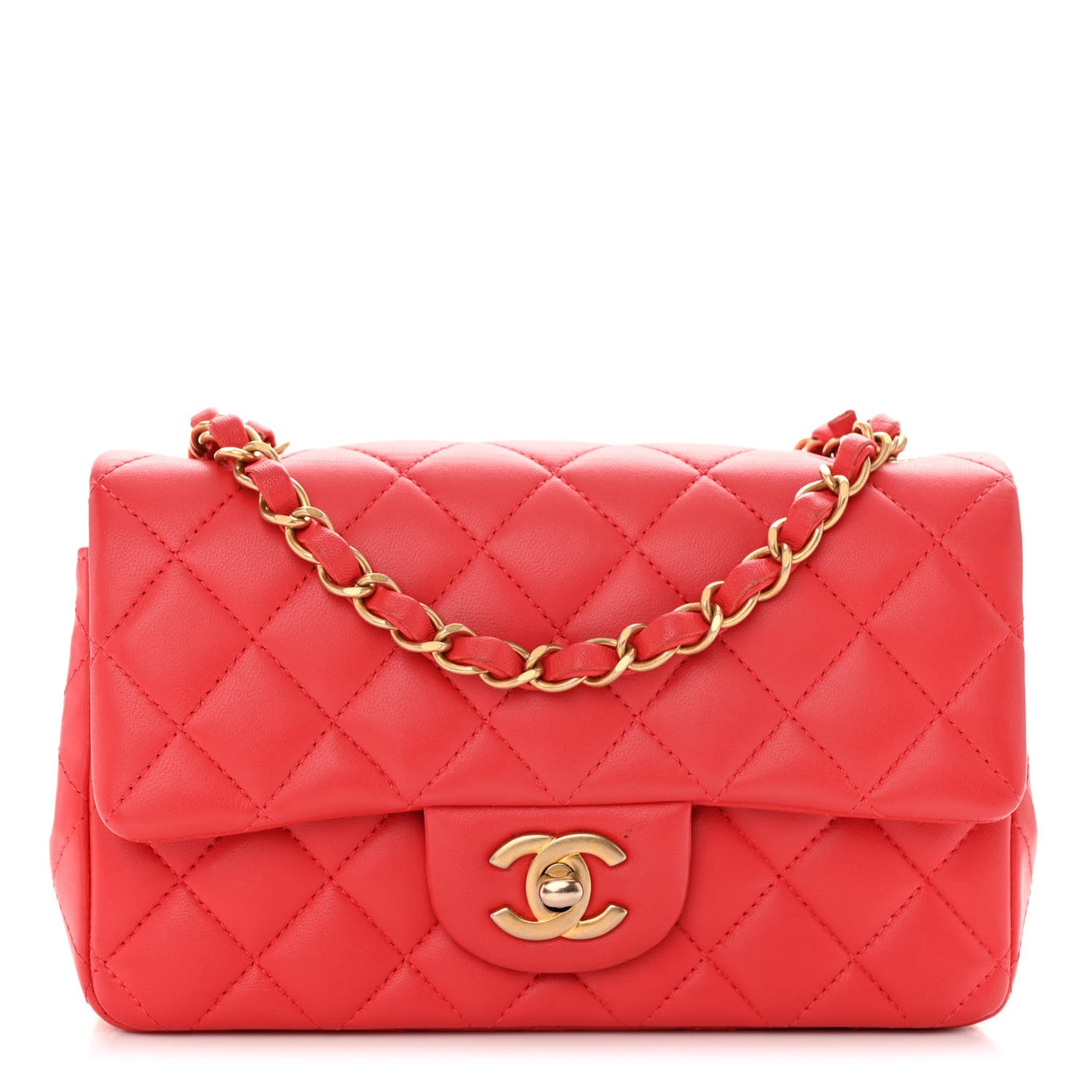 Lambskin Quilted Mini Rectangular Flap Red