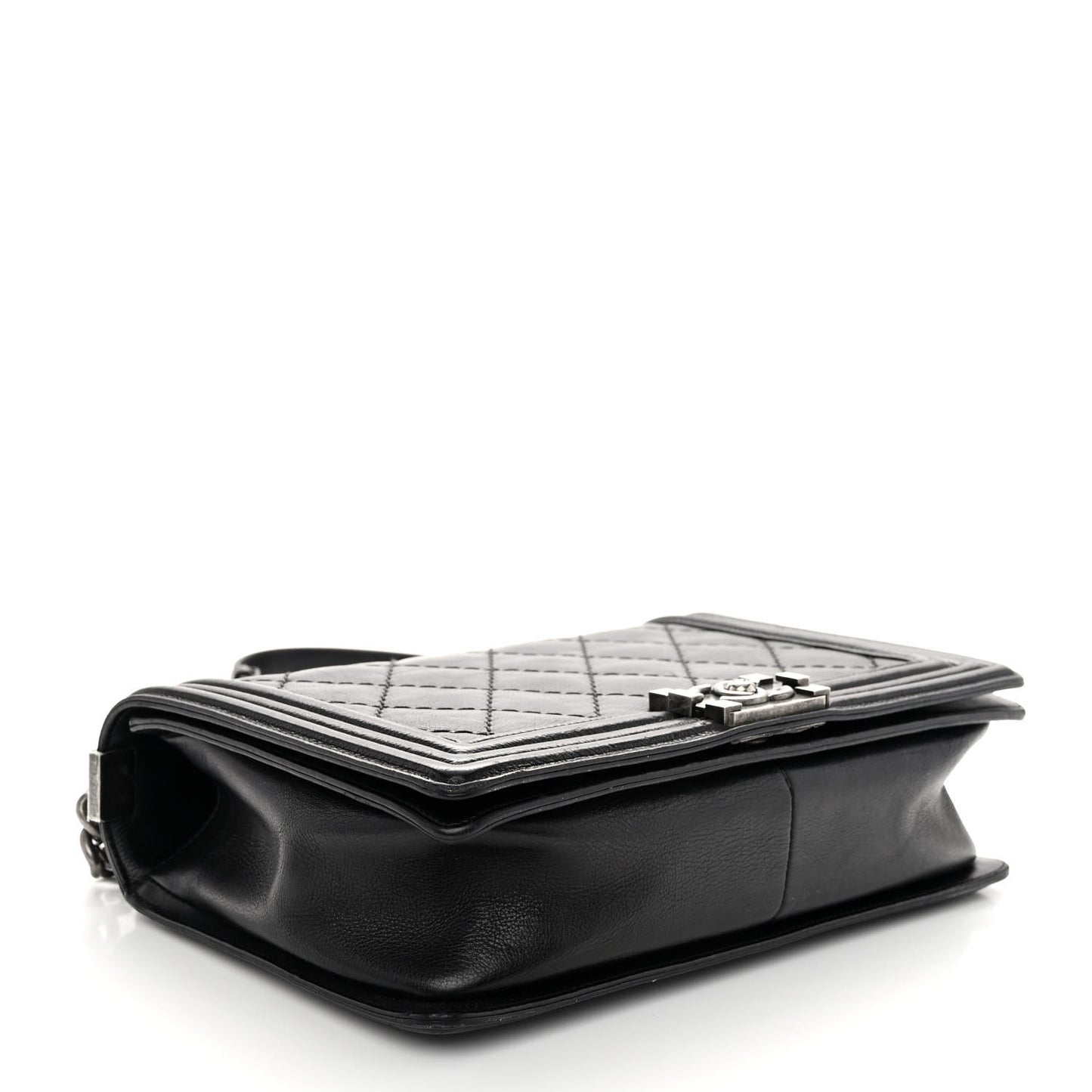 Calfskin Double Stitch Medium Boy Flap Black