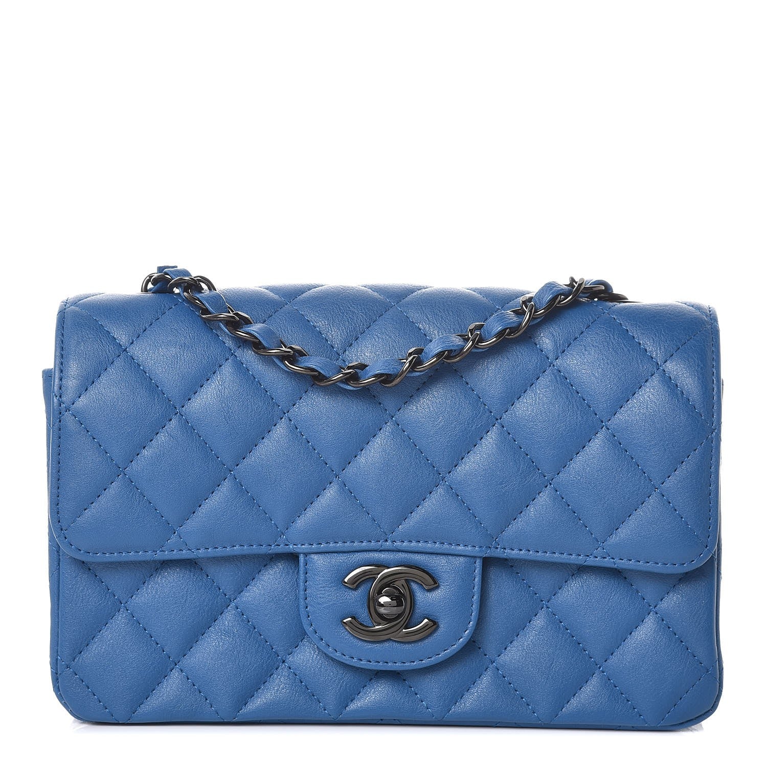 Chanel Crumpled Calfskin Quilted Mini Rectangular Flap Blue 431189