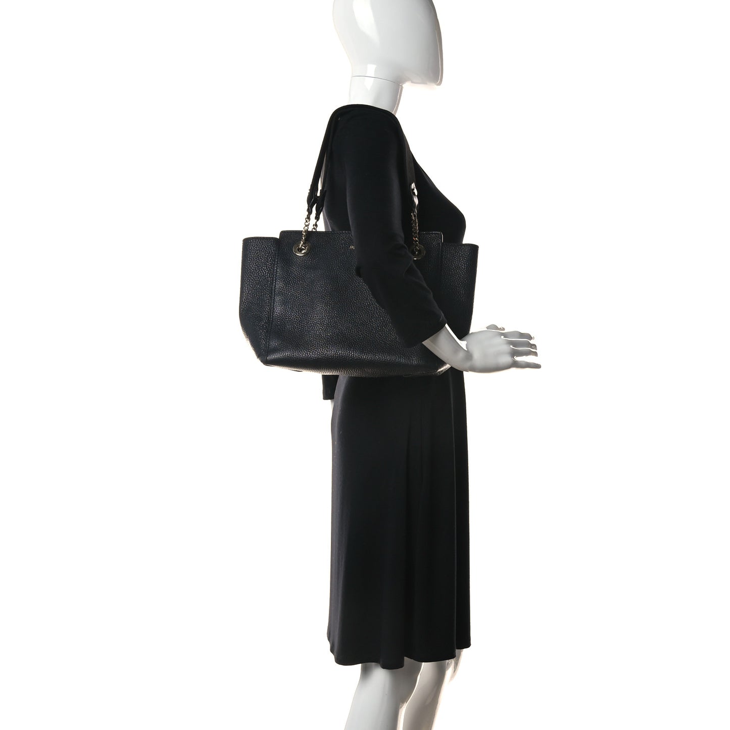 Grained Calfskin Logo Strap Tote Black