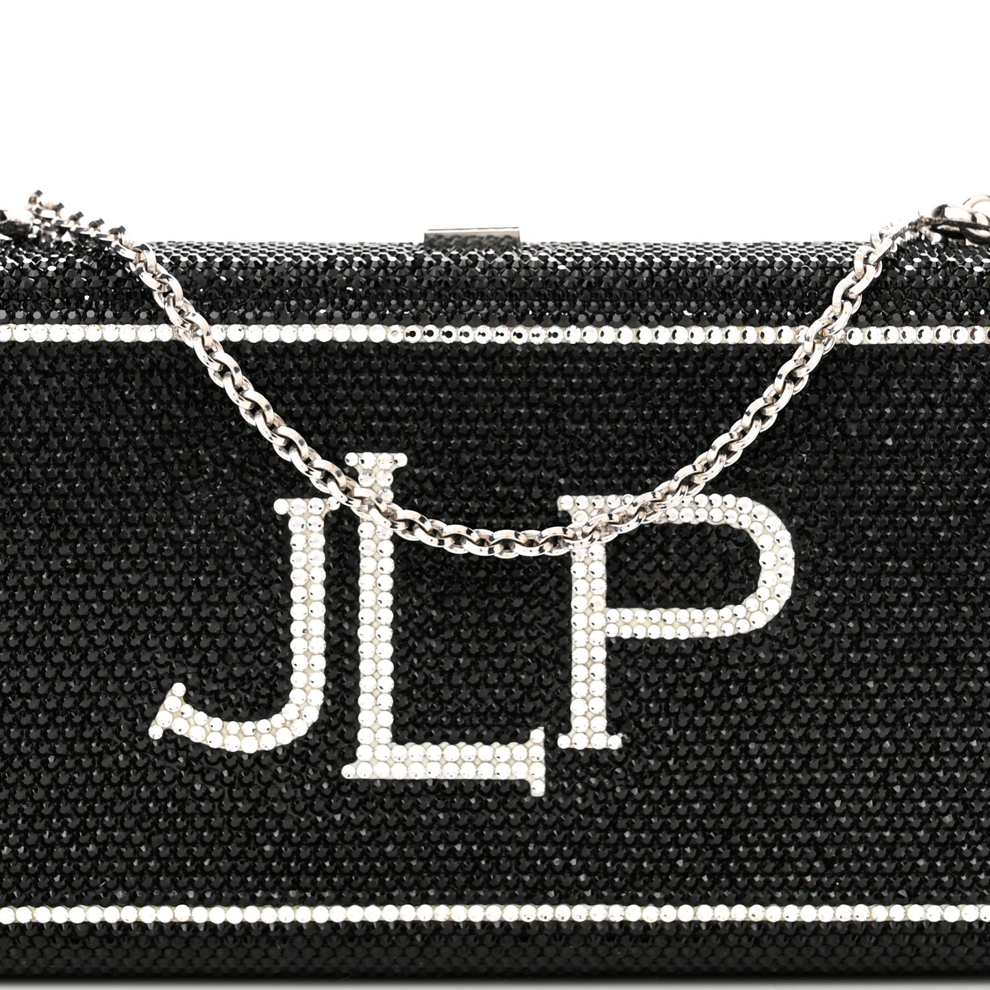 Crystal Bespoke Slim Slide Clutch Black Silver