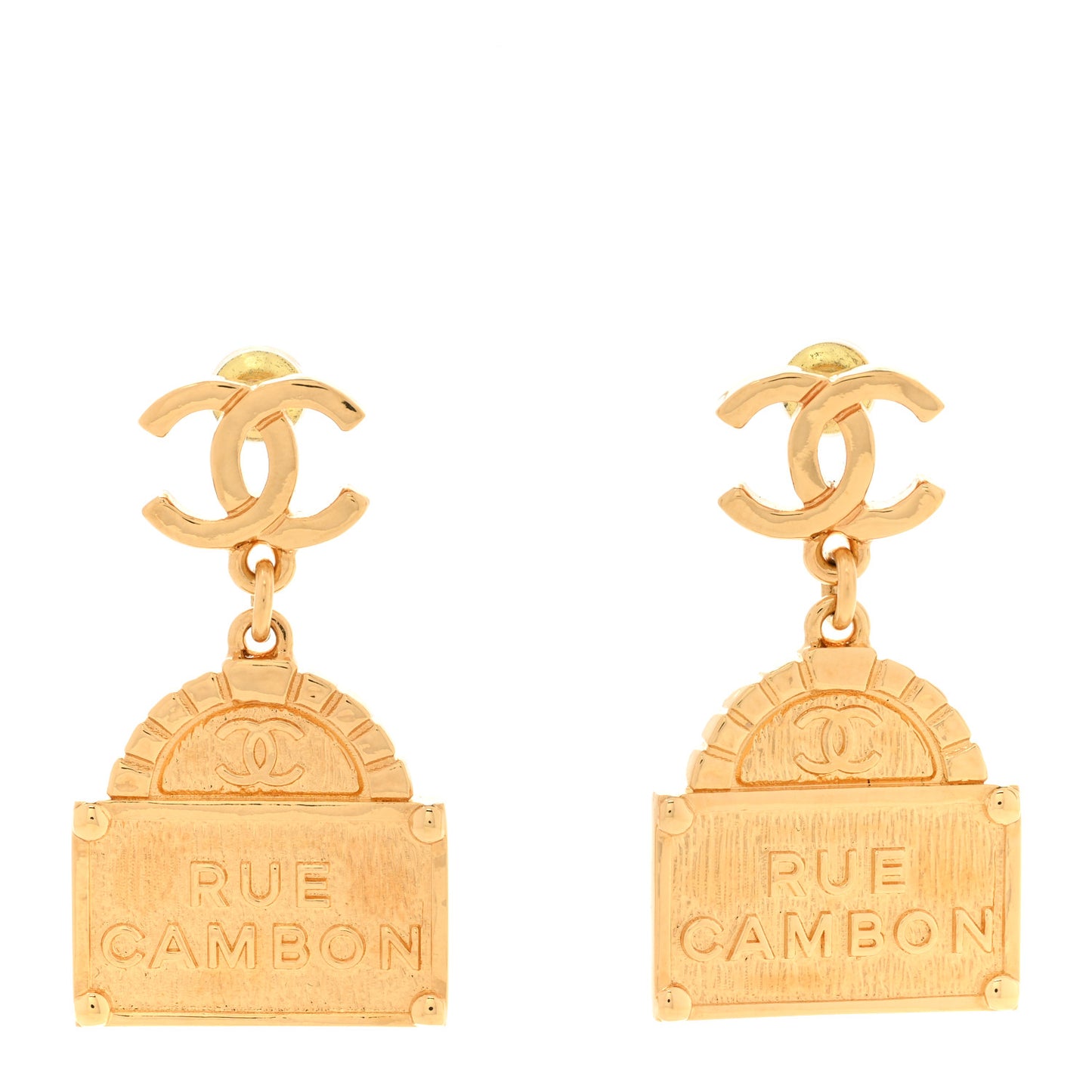 Metal CC Rue Cambon Drop Earrings Gold
