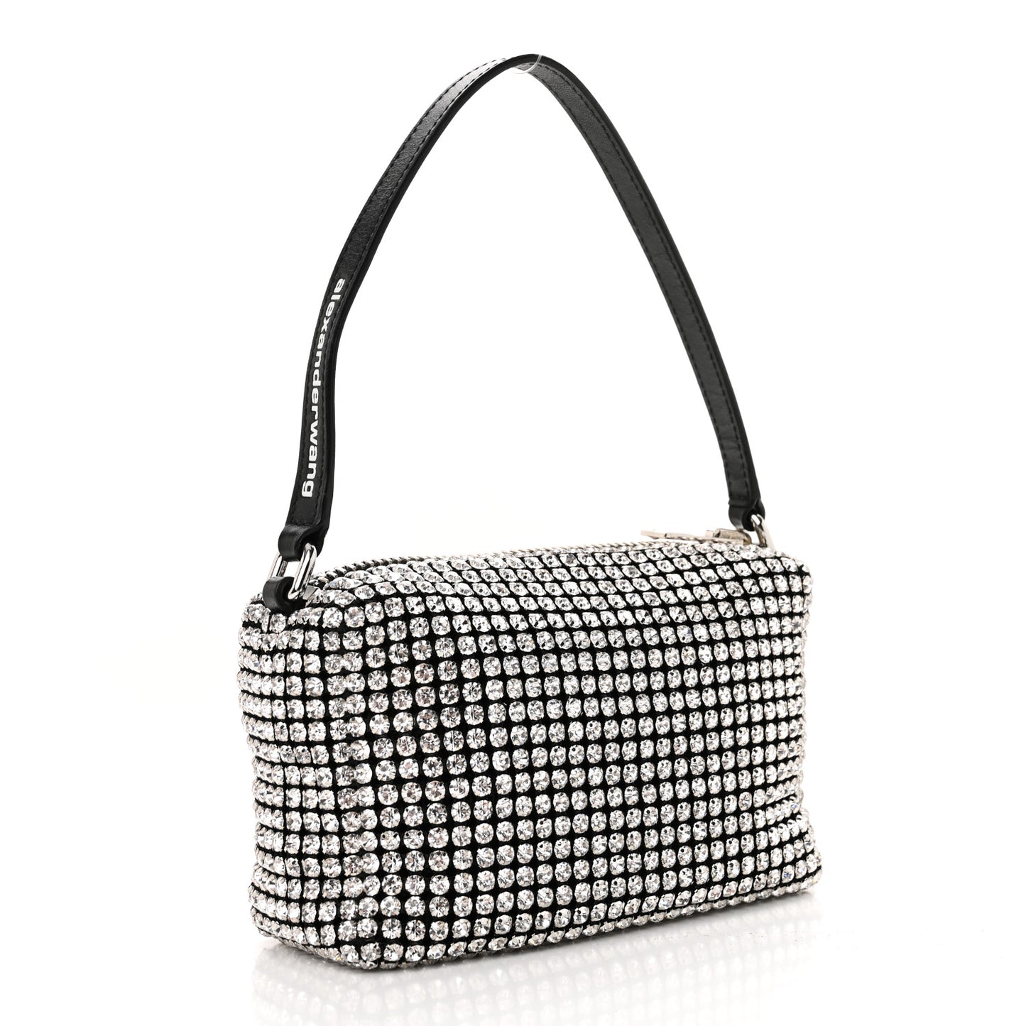Mesh Crystal Rhinestone Mini Heiress Pouch Black Silver