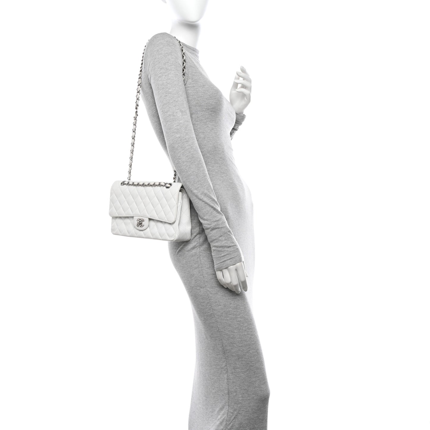 Caviar Quilted Medium Double Flap White