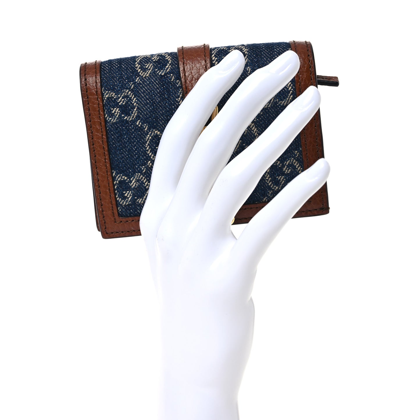 New Denim GG Monogram Jackie 1961 Card Case Blue Tea Cuir