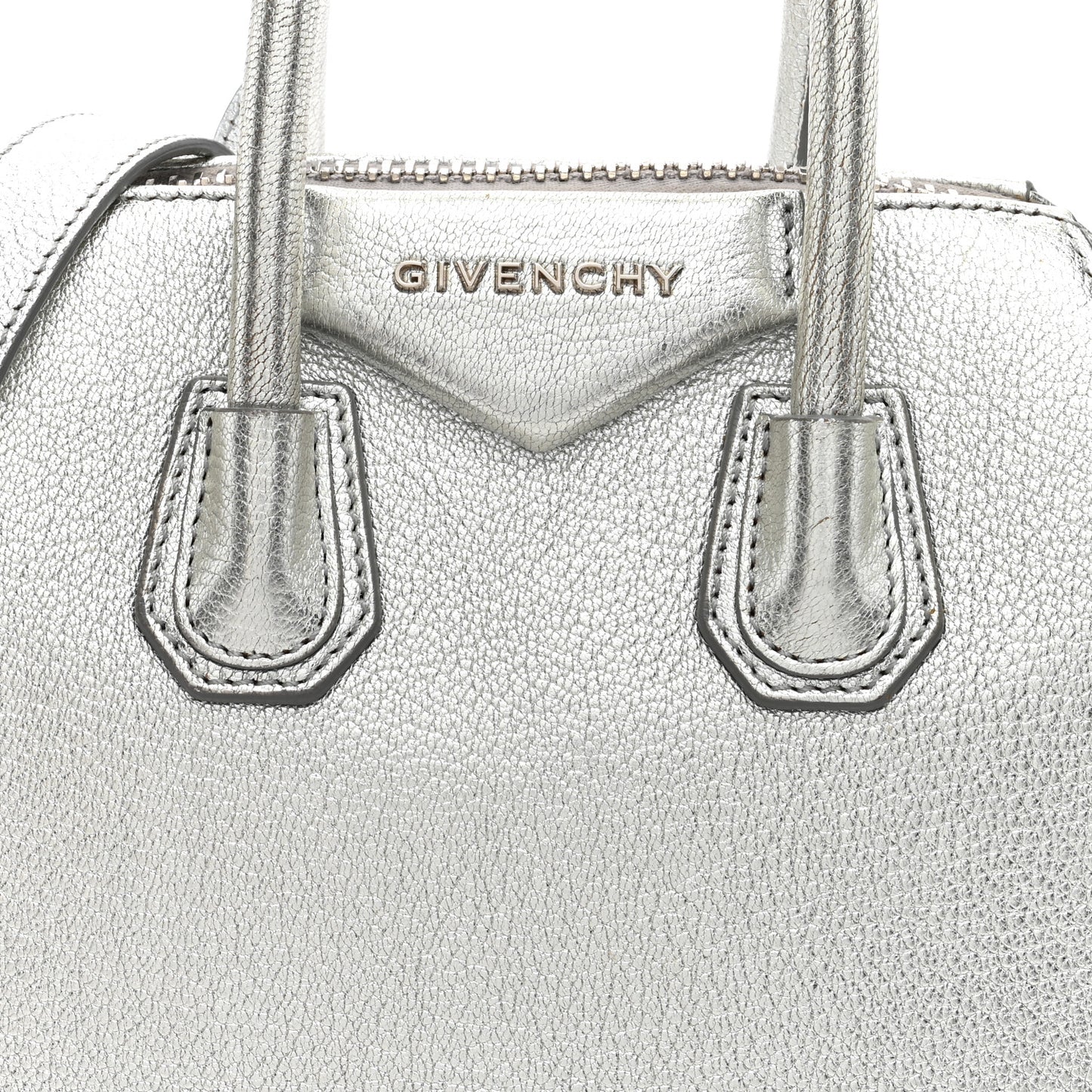 Metallic Sugar Goatskin Mini Antigona Silver