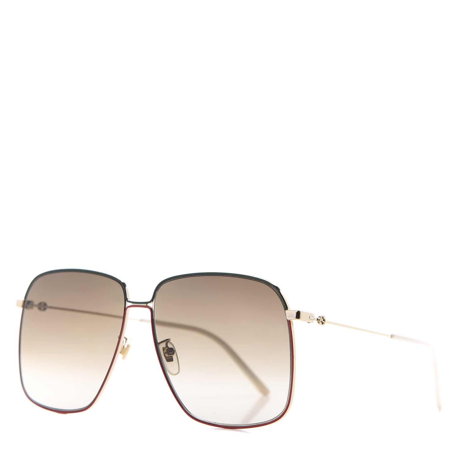 Gucci Web Rectangular Frame Interlocking G Sunglasses GG0394S Green Red 1 of 8