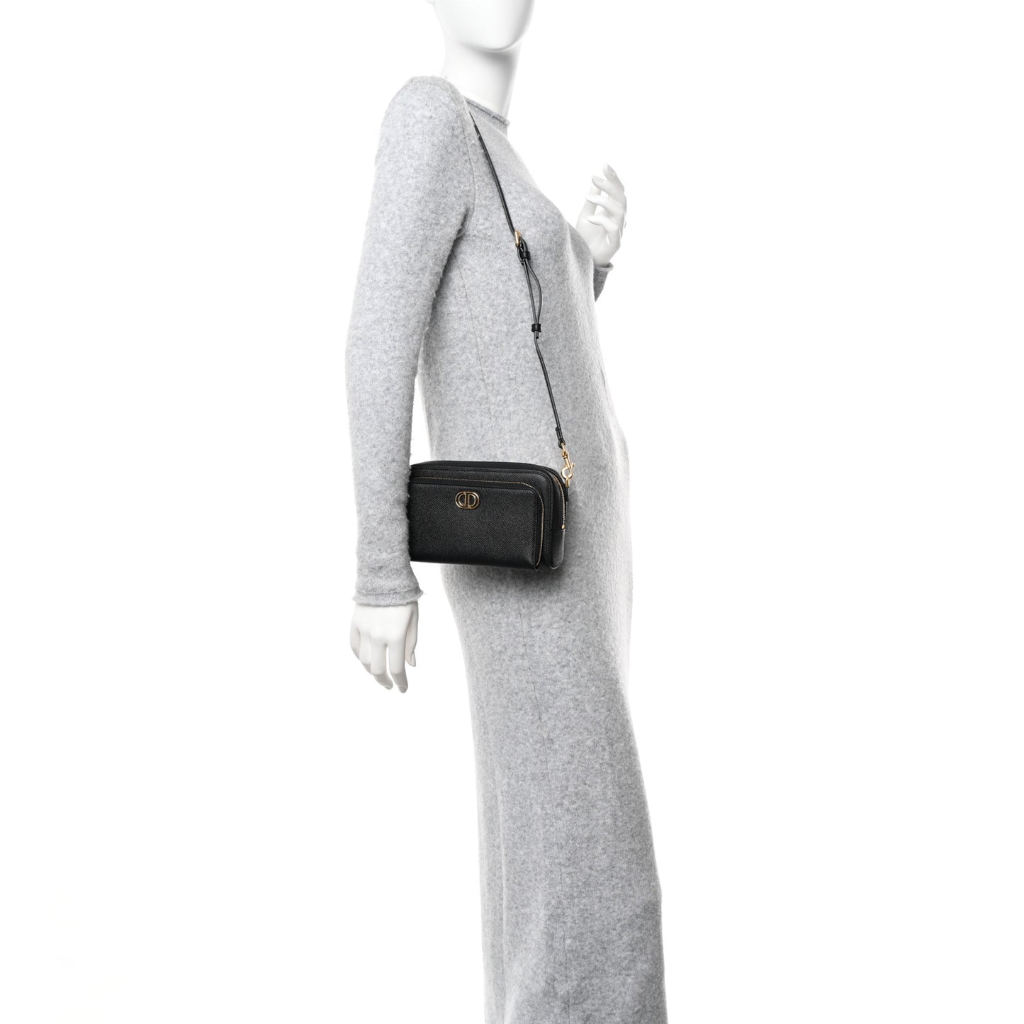 Grained Calfskin Caro Double Pouch Black