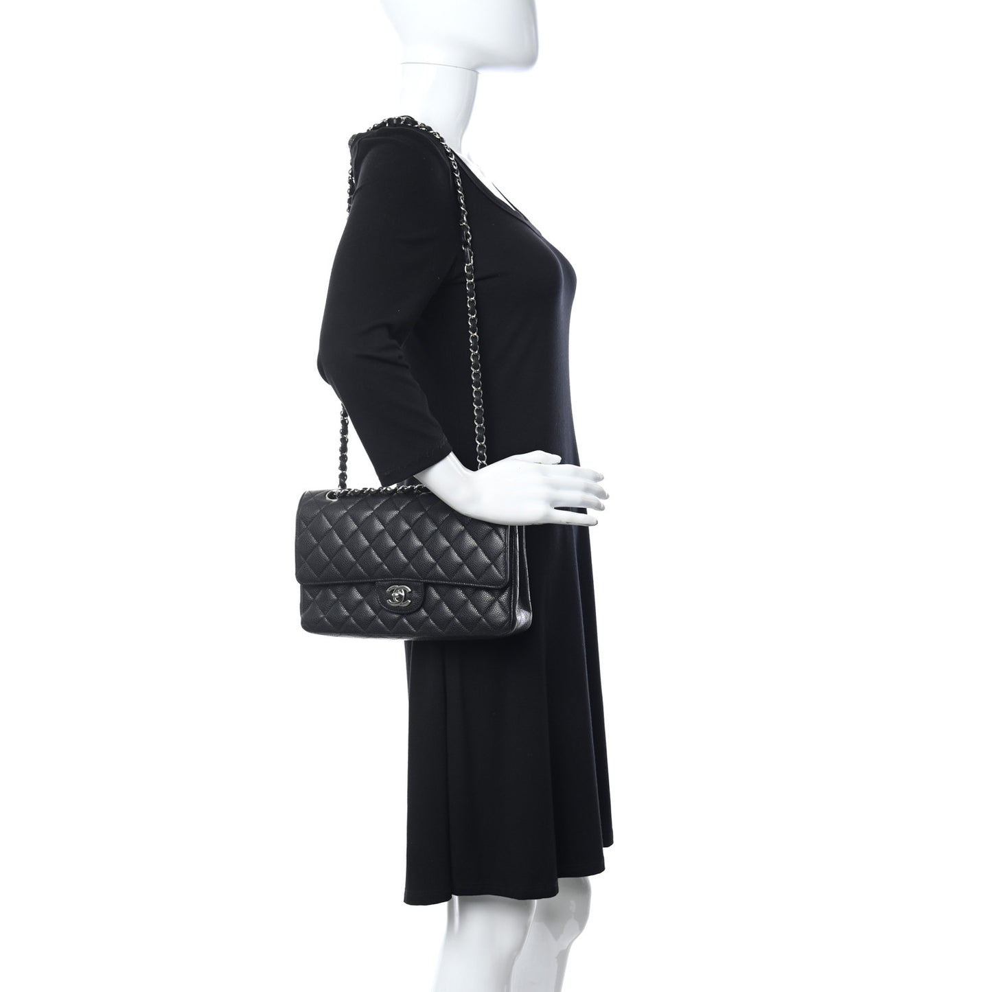 Caviar Quilted Medium Double Flap Black