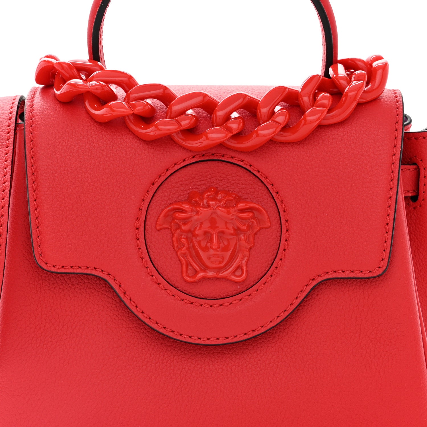 Versace Grained Calfskin Small La Medusa Top Handle Bag Red 7 of 10