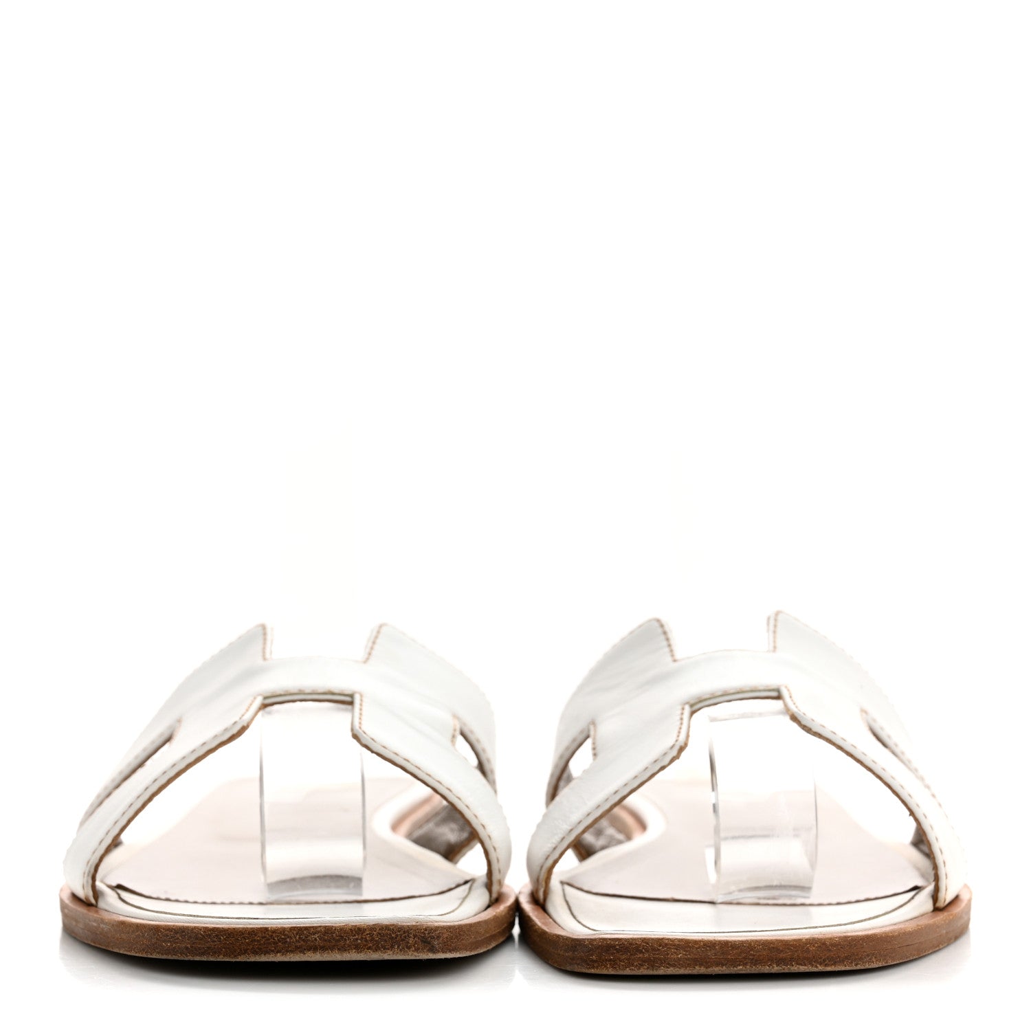 Hermes Box Calfskin Oran Sandals 37 White 3 of 12