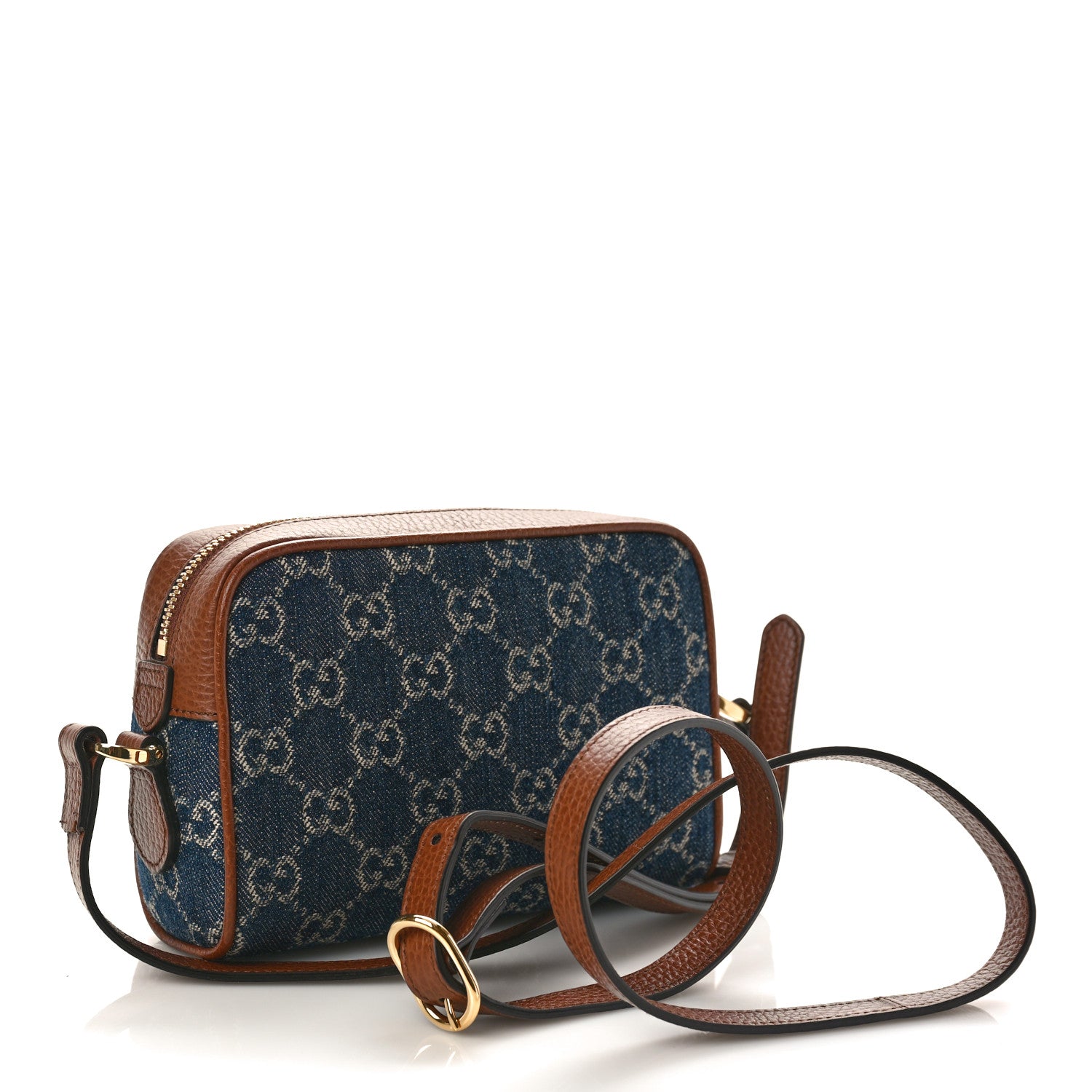 Gucci New Denim GG Monogram Dollar Calfskin Mini Ophidia Shoulder Bag Blue Tea Cuir Epilog 2 of 9