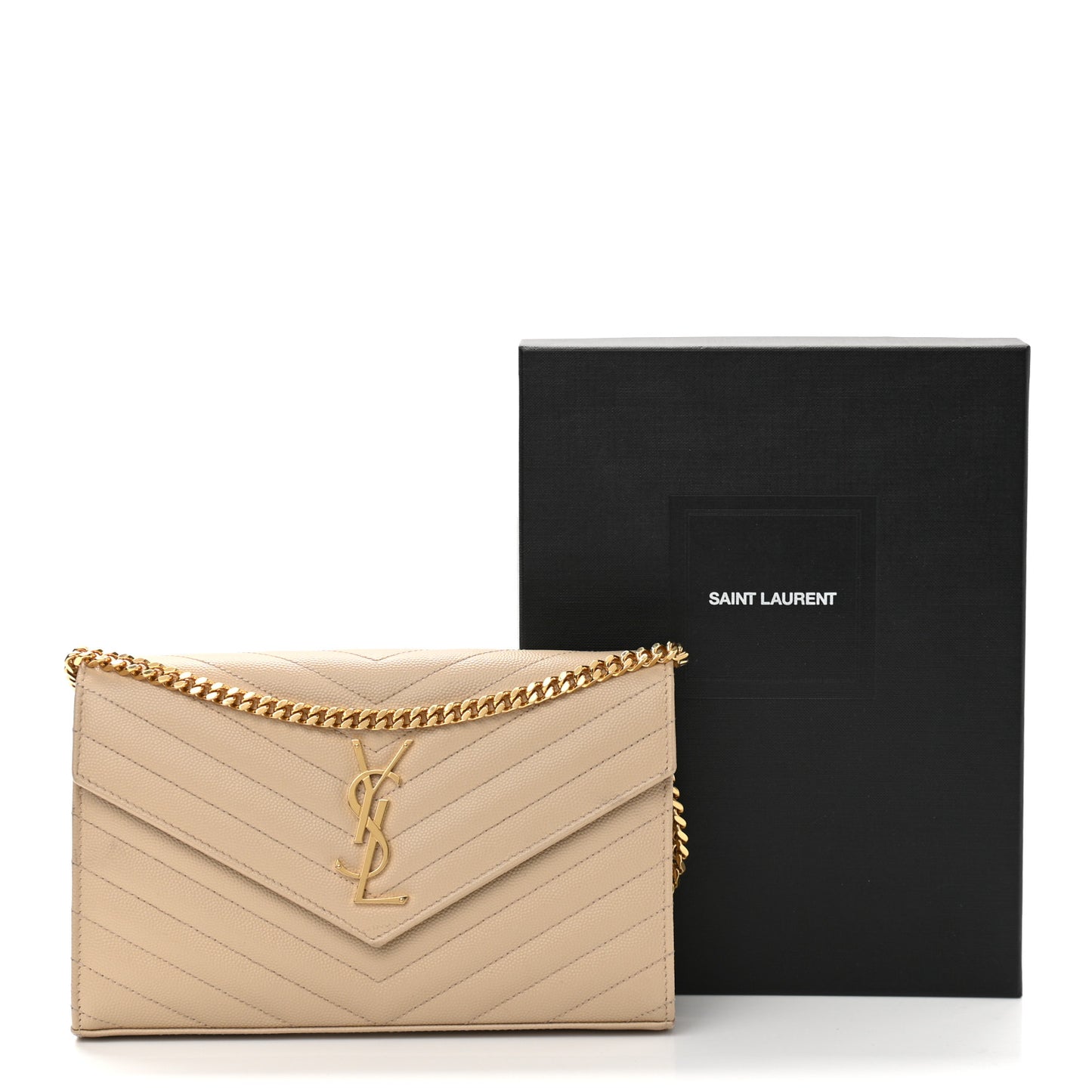 Grain De Poudre Matelasse Chevron Monogram Chain Wallet Nude Powder