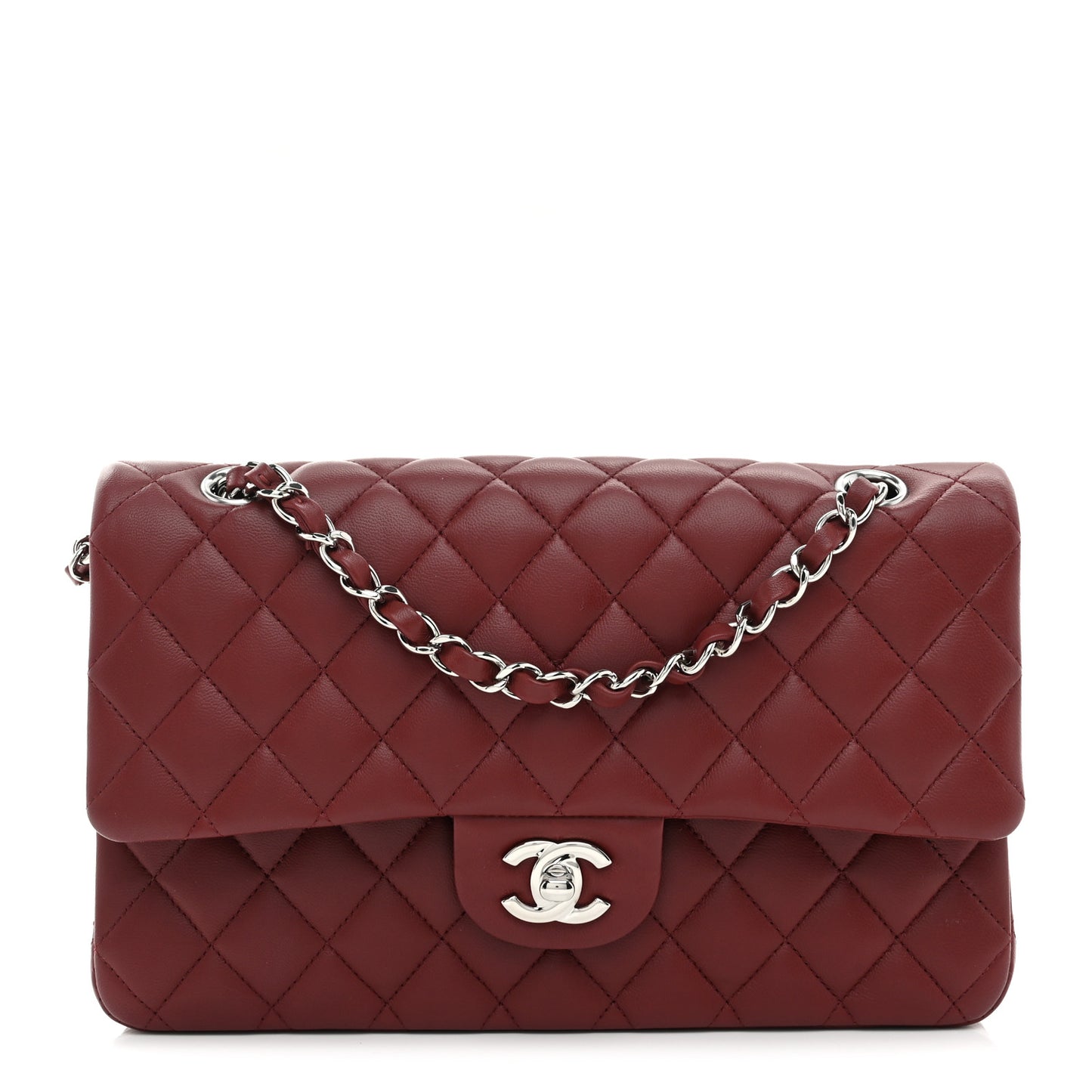 Lambskin Quilted Medium Double Flap Burgundy