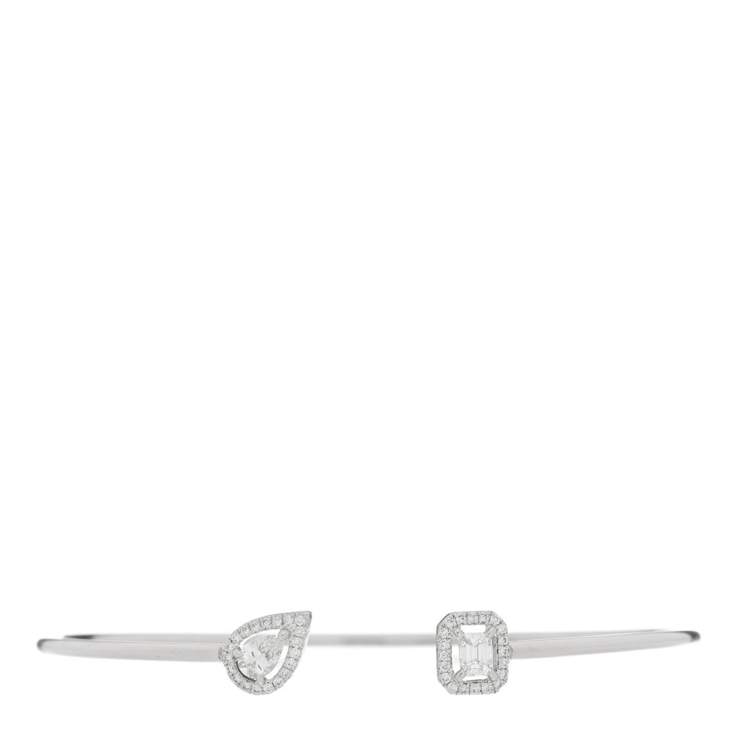 18K White Gold Diamond My Twin Toi & Moi Thin Bangle Bracelet