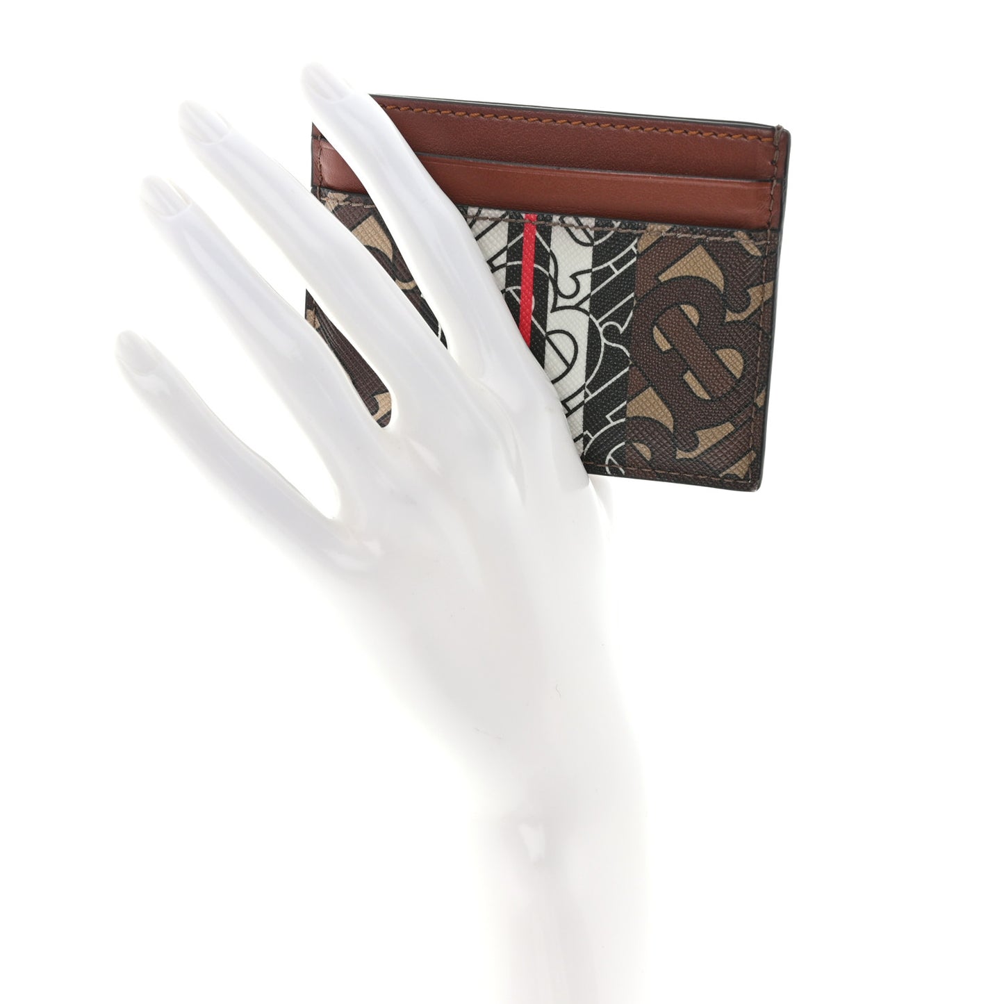 E-Canvas Monogram Stripe Card Case Bridle Brown