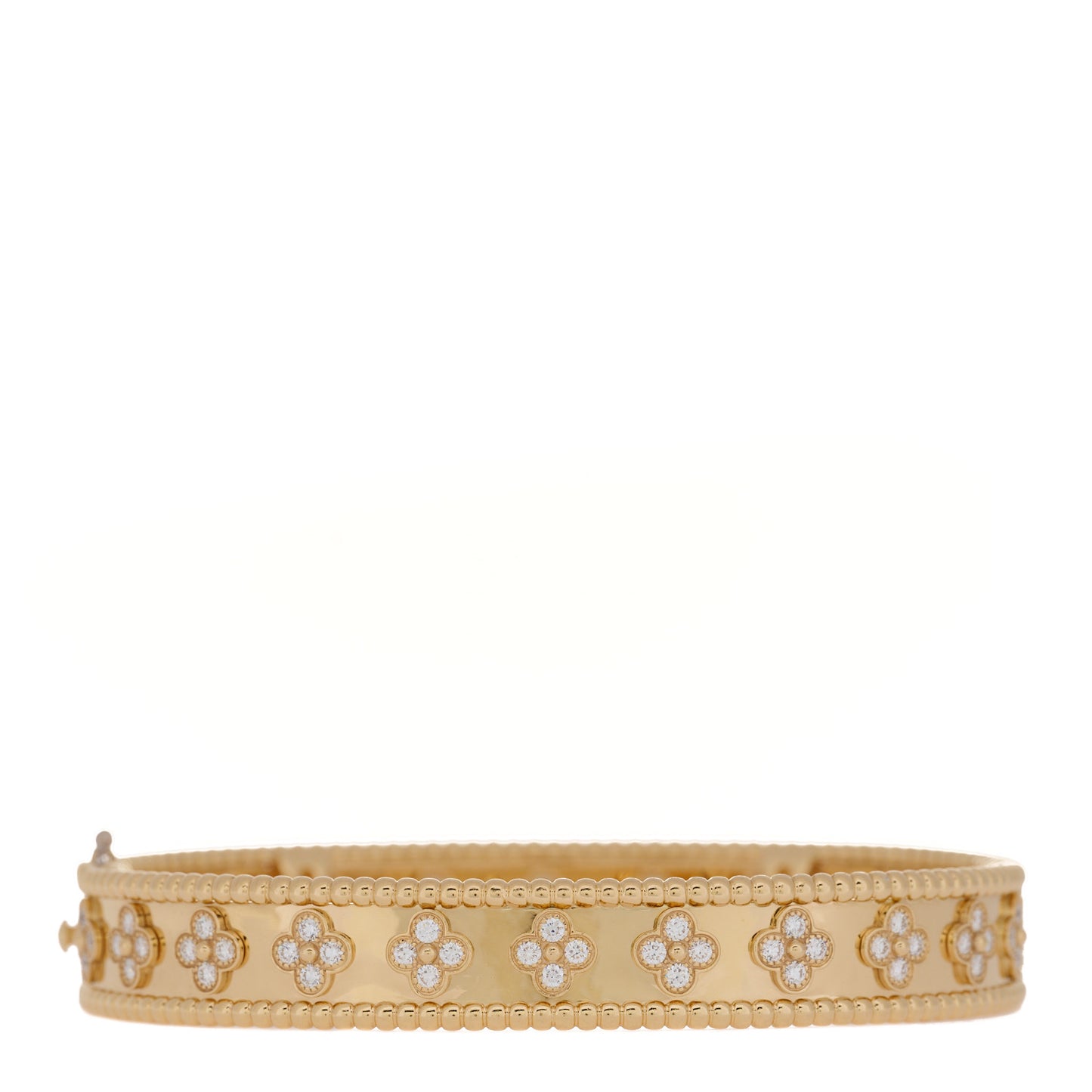 18K Yellow Gold Diamond Perlee Clovers Bangle Bracelet XL