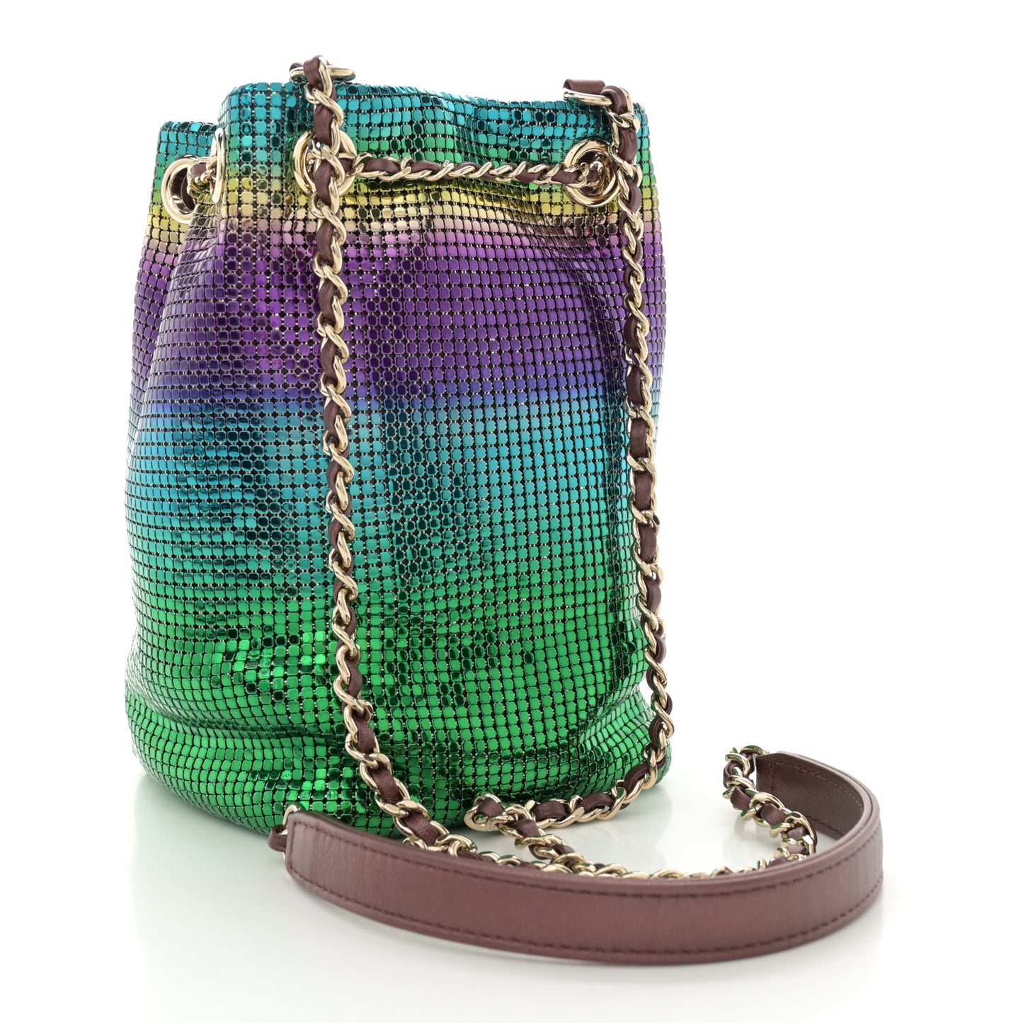 Faded Metallic Mesh Mini Bucket Bag Multicolor