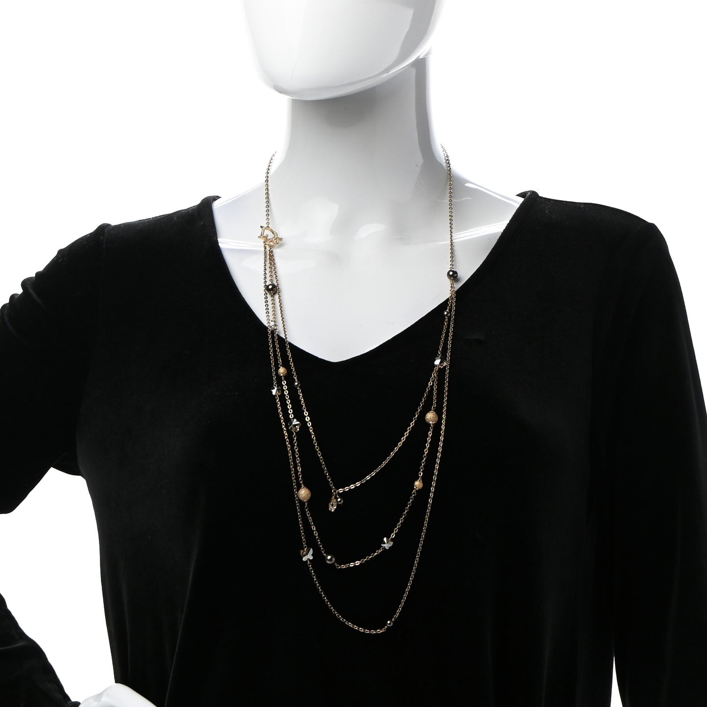 Metal Crystal Multi Strand Necklace Gold