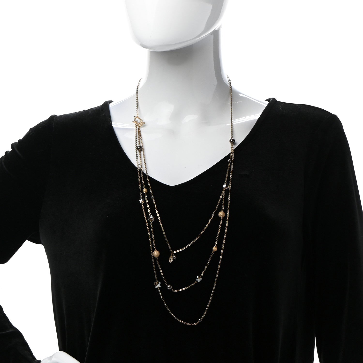 Christian Dior Metal Crystal Multi Strand Necklace Gold 2 of 4