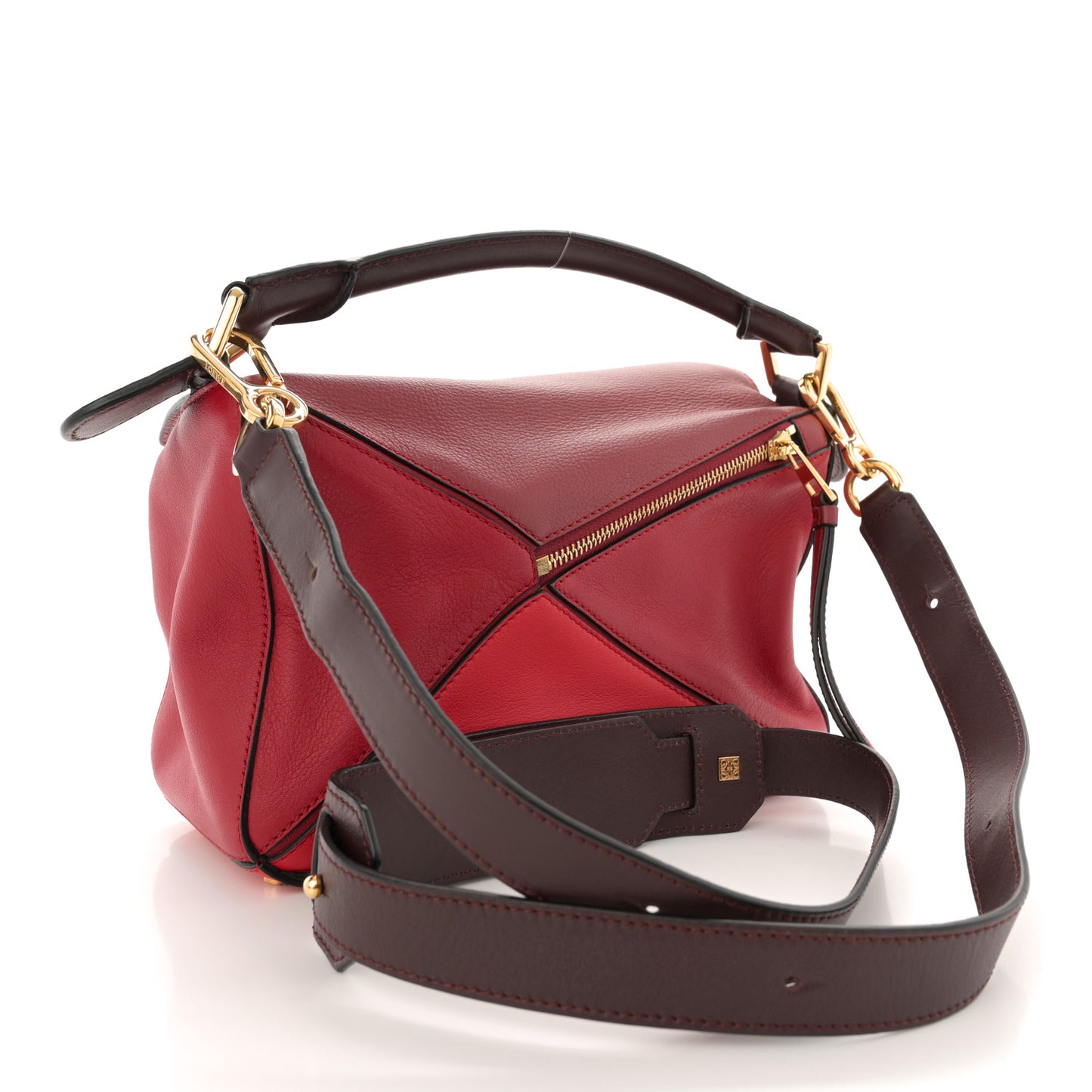 Calfskin Colorblock Small Puzzle Bag Red
