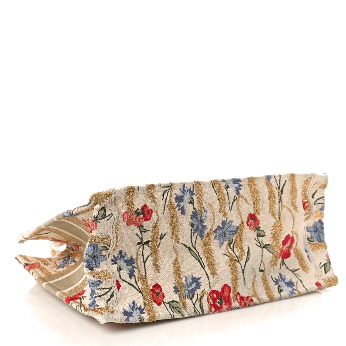 Canvas Embroidered Medium Hibiscus Book Tote Beige Multicolor