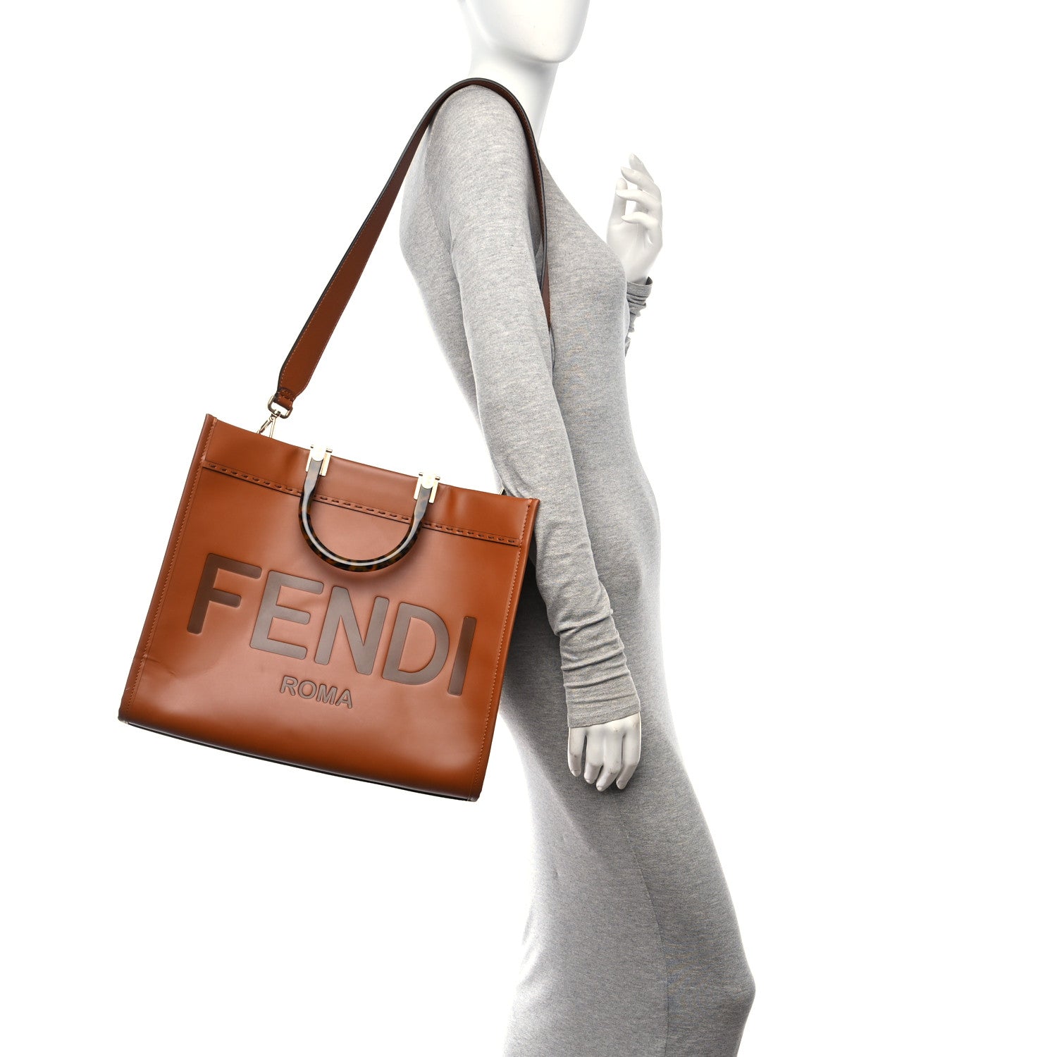 Fendi Vitello King Plexiglass Medium Fendi Sunshine Shopper Tote Cuoio 2 of 10