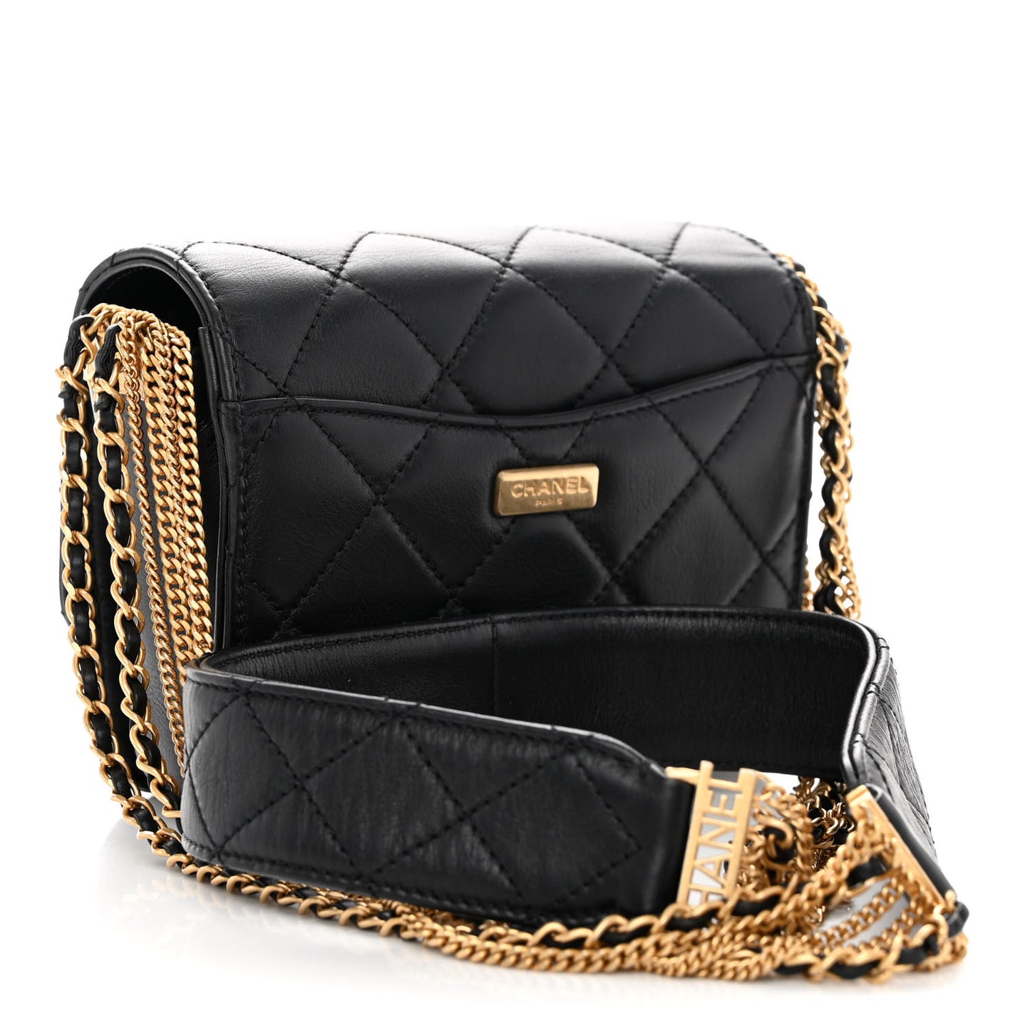 Lambskin Quilted Small Multiple Chain Flap Black