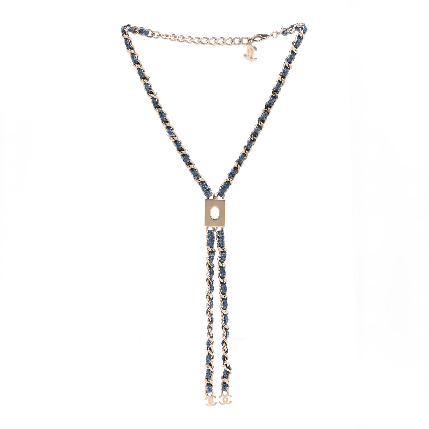 Metal Denim CC Necklace Blue Gold