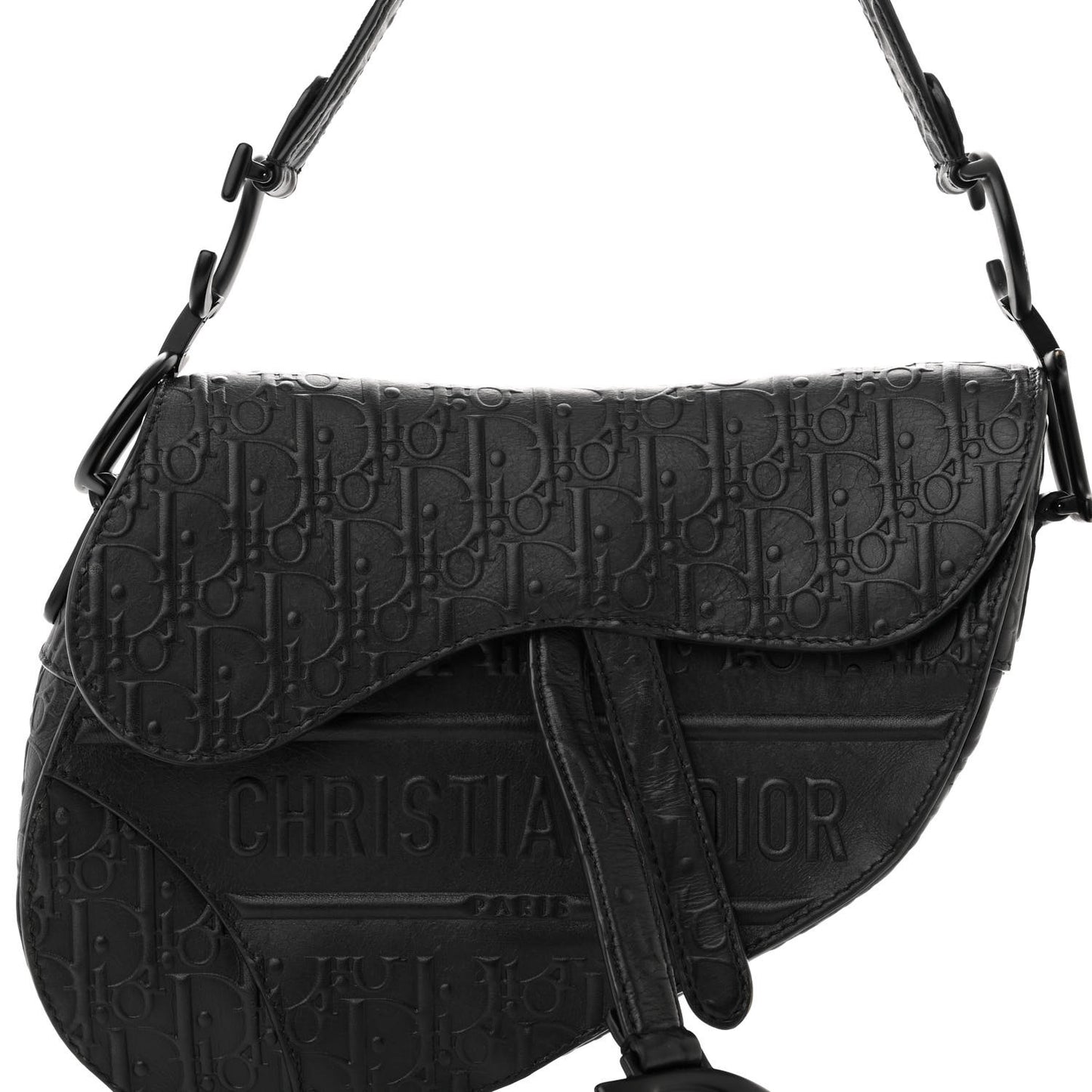 Calfskin Embossed Oblique Saddle Bag Black