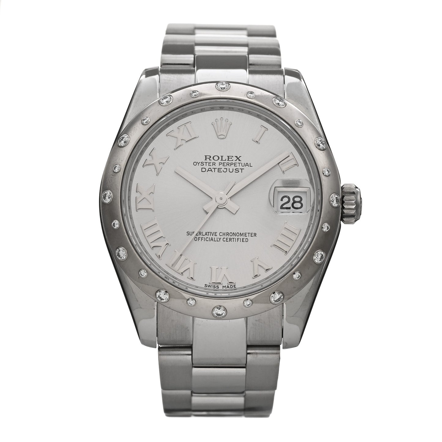 Stainless Steel 18K White Gold Diamond 31mm Oyster Perpetual Datejust Watch Silver Roman 178344