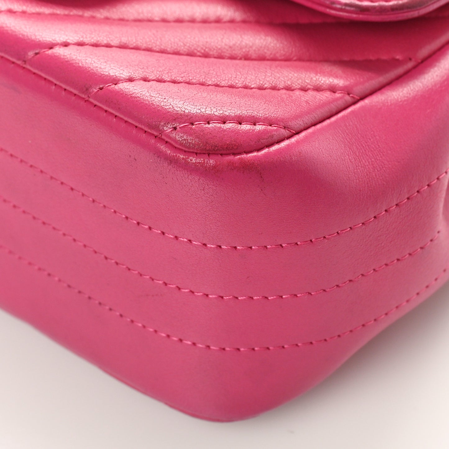 Lambskin Chevron Quilted Mini Square Flap Fuchsia