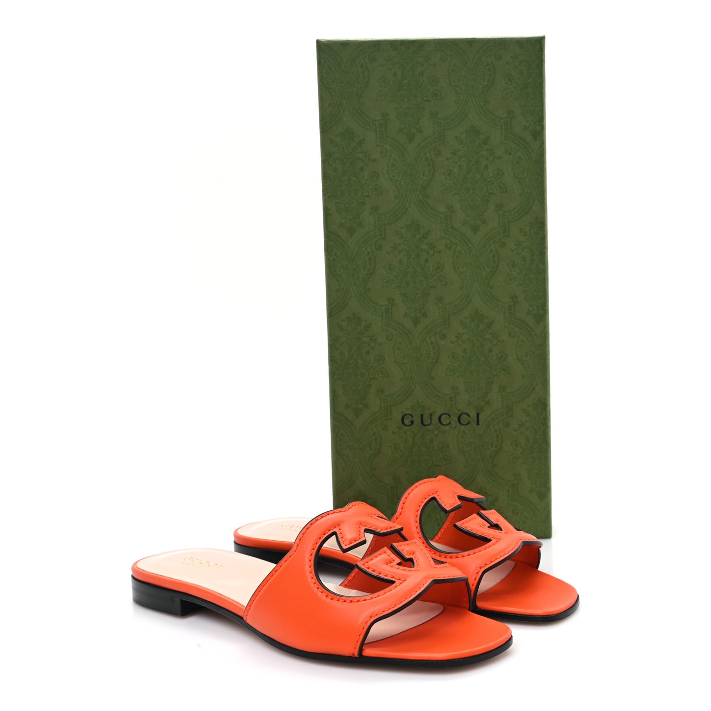 Cosmos Softy Calfskin Interlocking G Cut Out Slide Sandals 36 Deep Orange