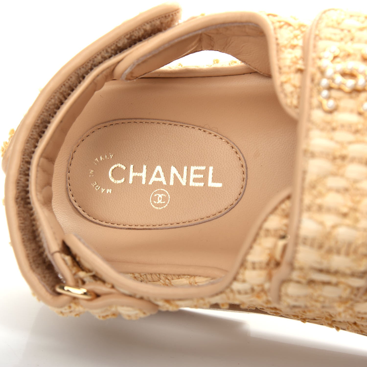 Chanel Braided Fabric Velcro Dad Sandals 36.5 Beige 6 of 8