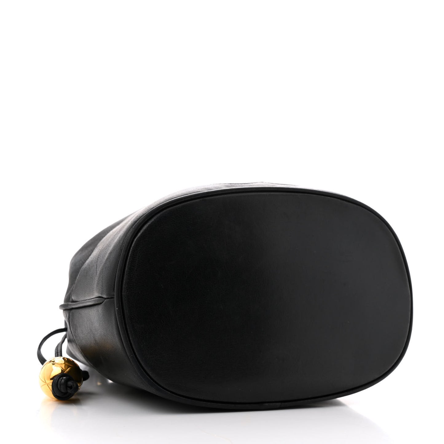 Lambskin CC Stitched Drawstring Bucket Bag Black