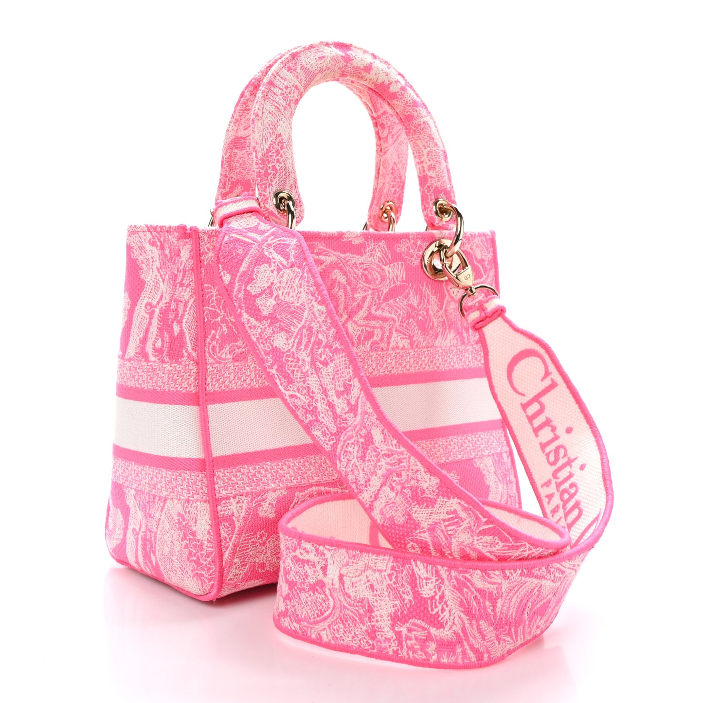 Canvas Toile De Jouy Reverse Embroidered Medium Lady D-Lite Fluorescent Pink