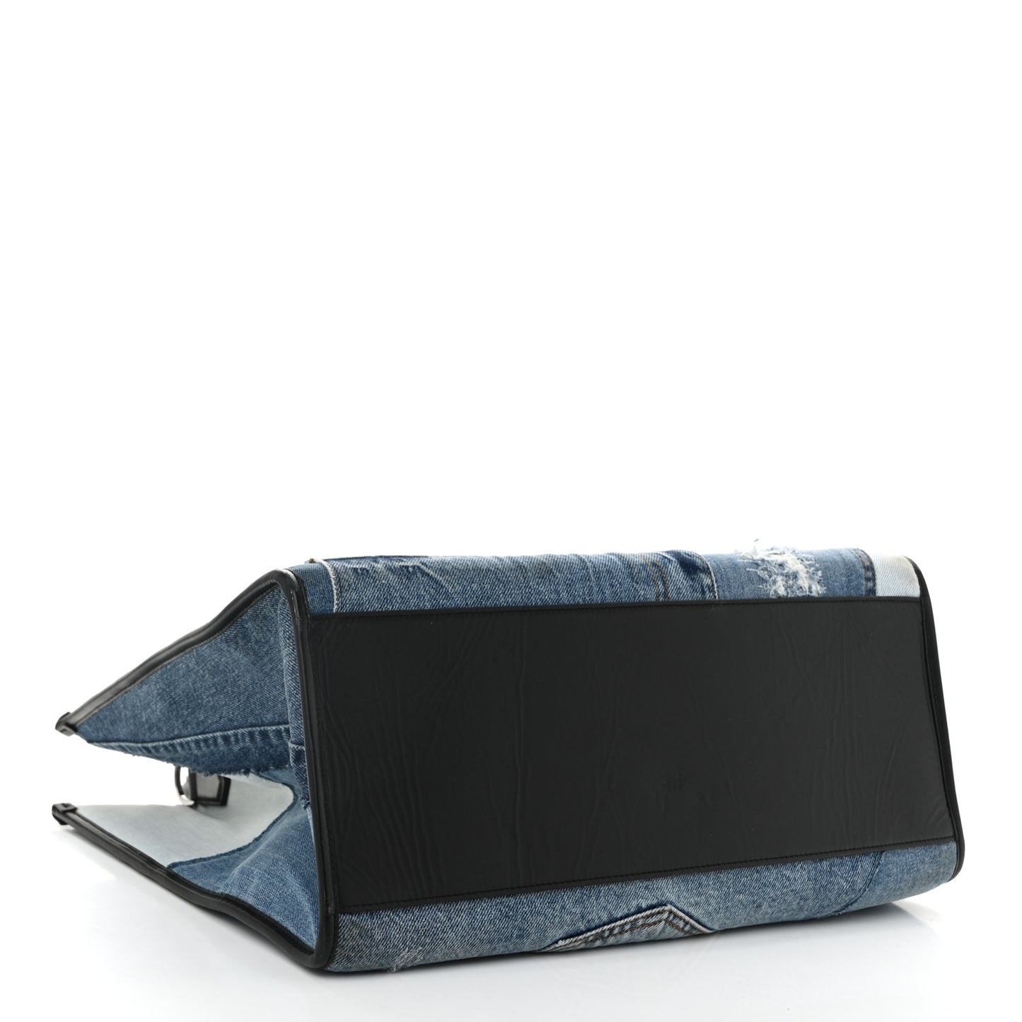 DOLCE GABBANA Large Denim Patchwork Shopping Tote Blue Black