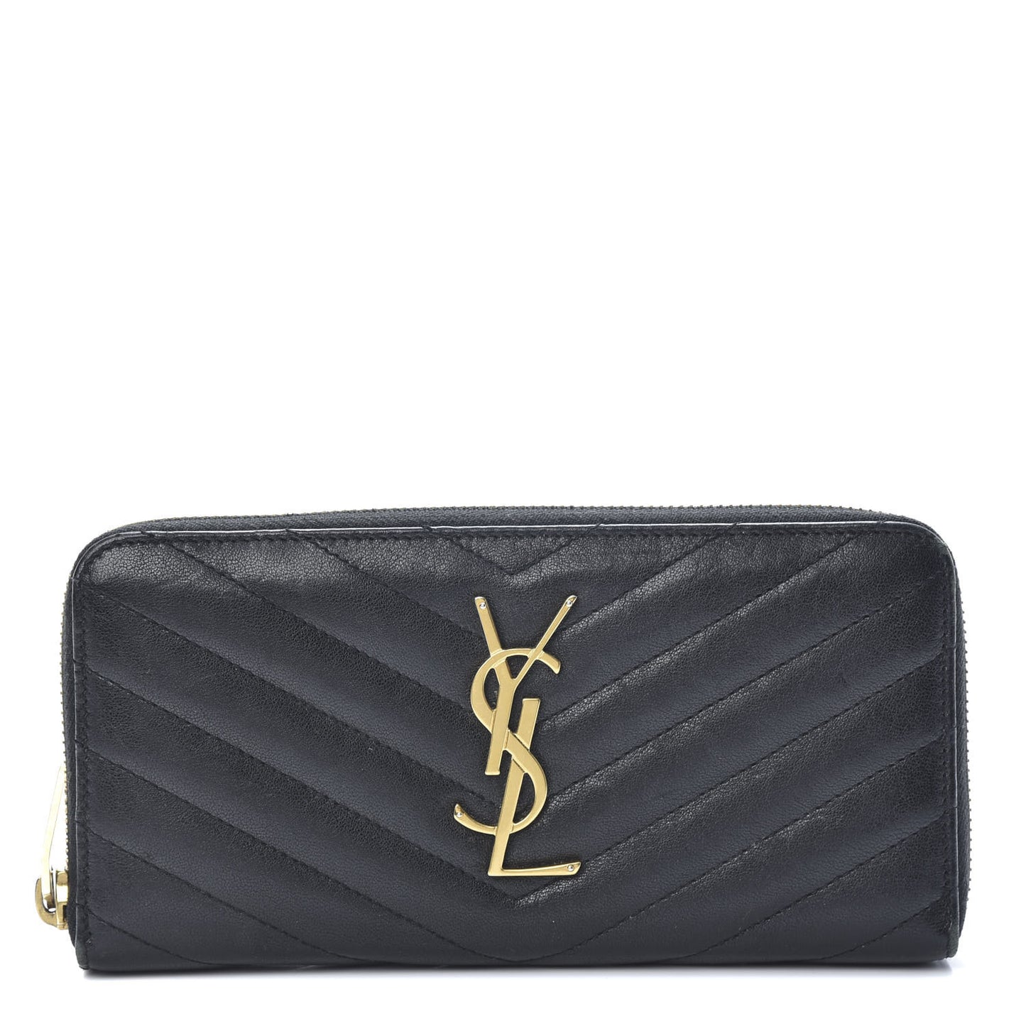 Calfskin Matelasse Chevron Monogram Zip Around Wallet Black