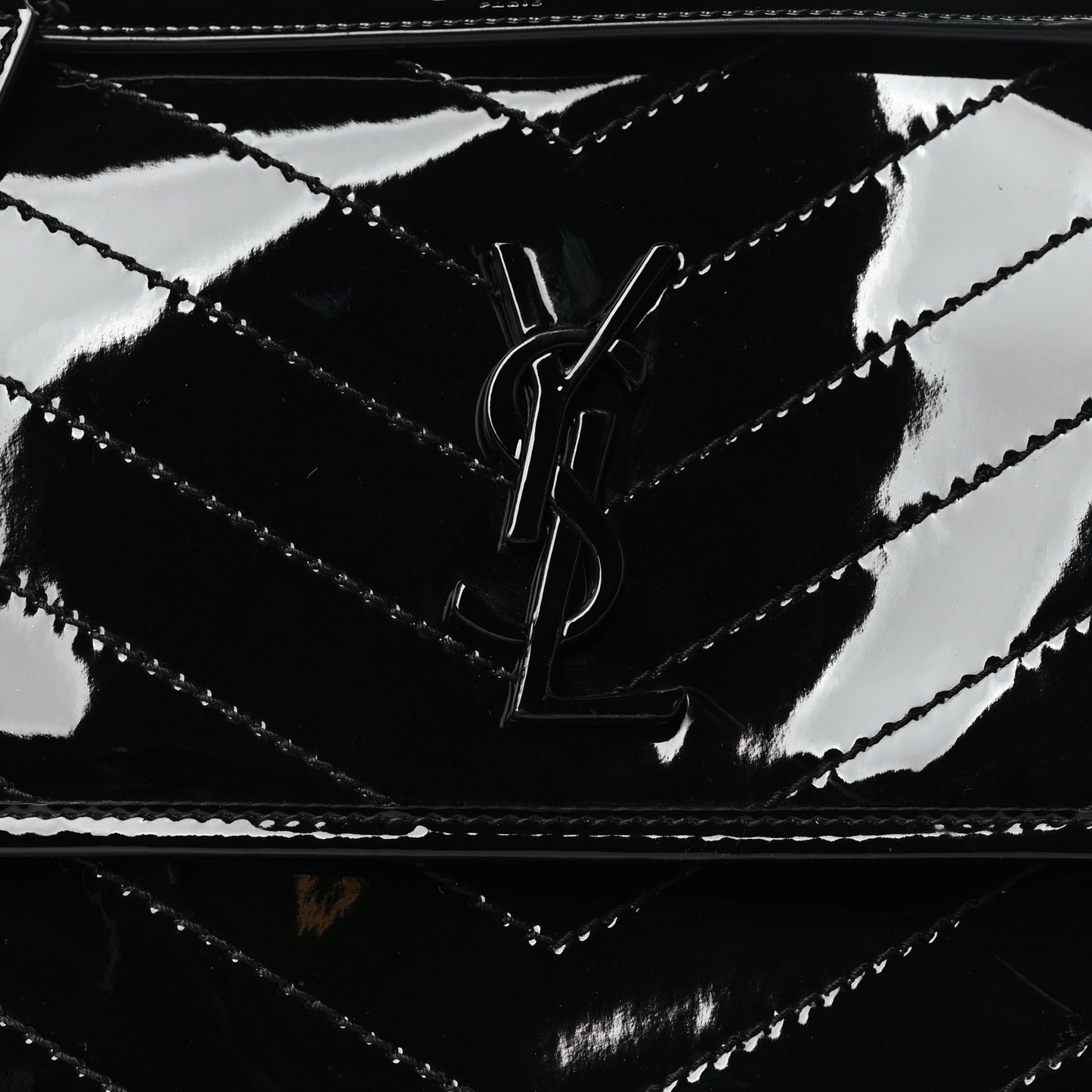 Faux Patent Matelasse Monogram Medium Niki Chain Satchel Black