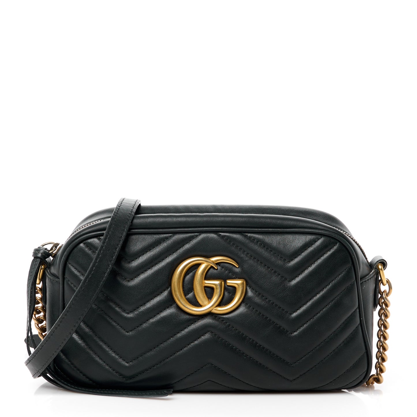 Calfskin Matelasse Small GG Marmont Chain Shoulder Bag Black